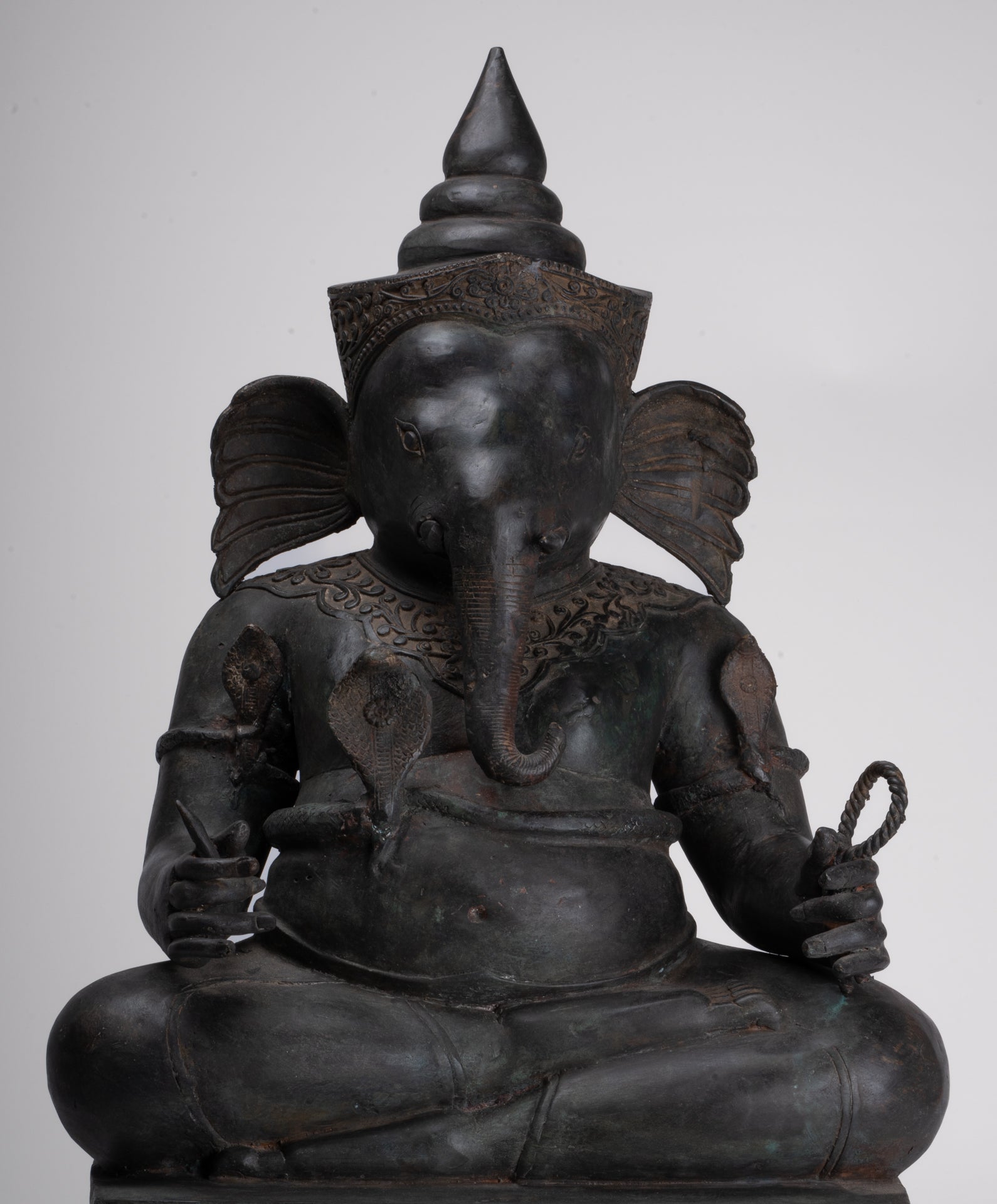 Ganesha Statue - Antique Thai Style Bronze Seated 2-Arm Ganesha Statue - 65cm/26"