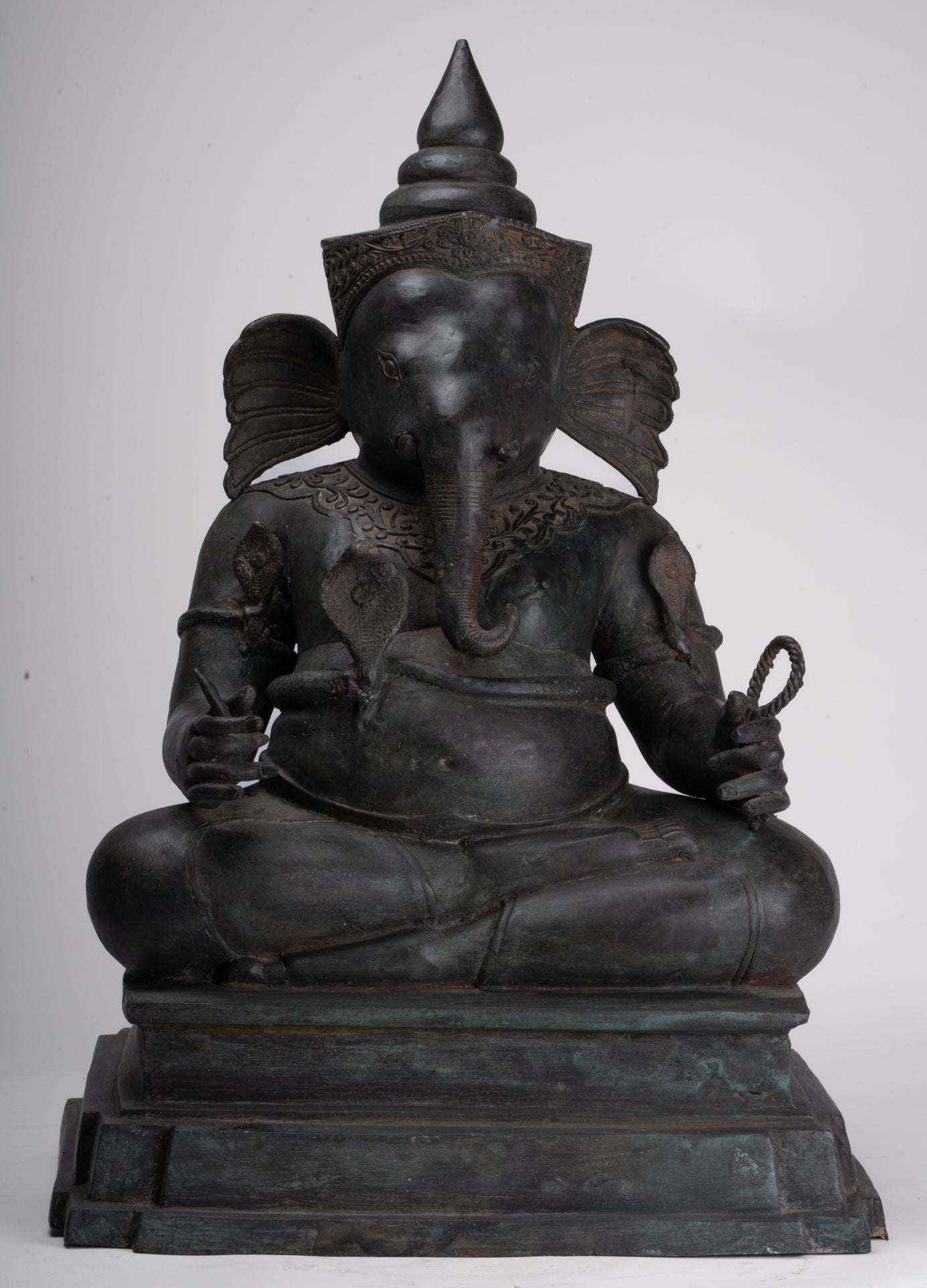 Ganesha Statue - Antique Thai Style Bronze Seated 2-Arm Ganesha Statue - 65cm/26"
