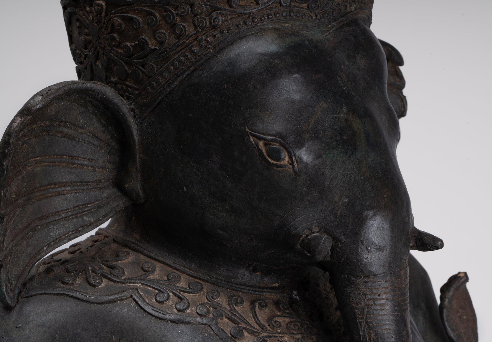 Ganesha Statue - Antique Thai Style Bronze Seated 2-Arm Ganesha Statue - 65cm/26"