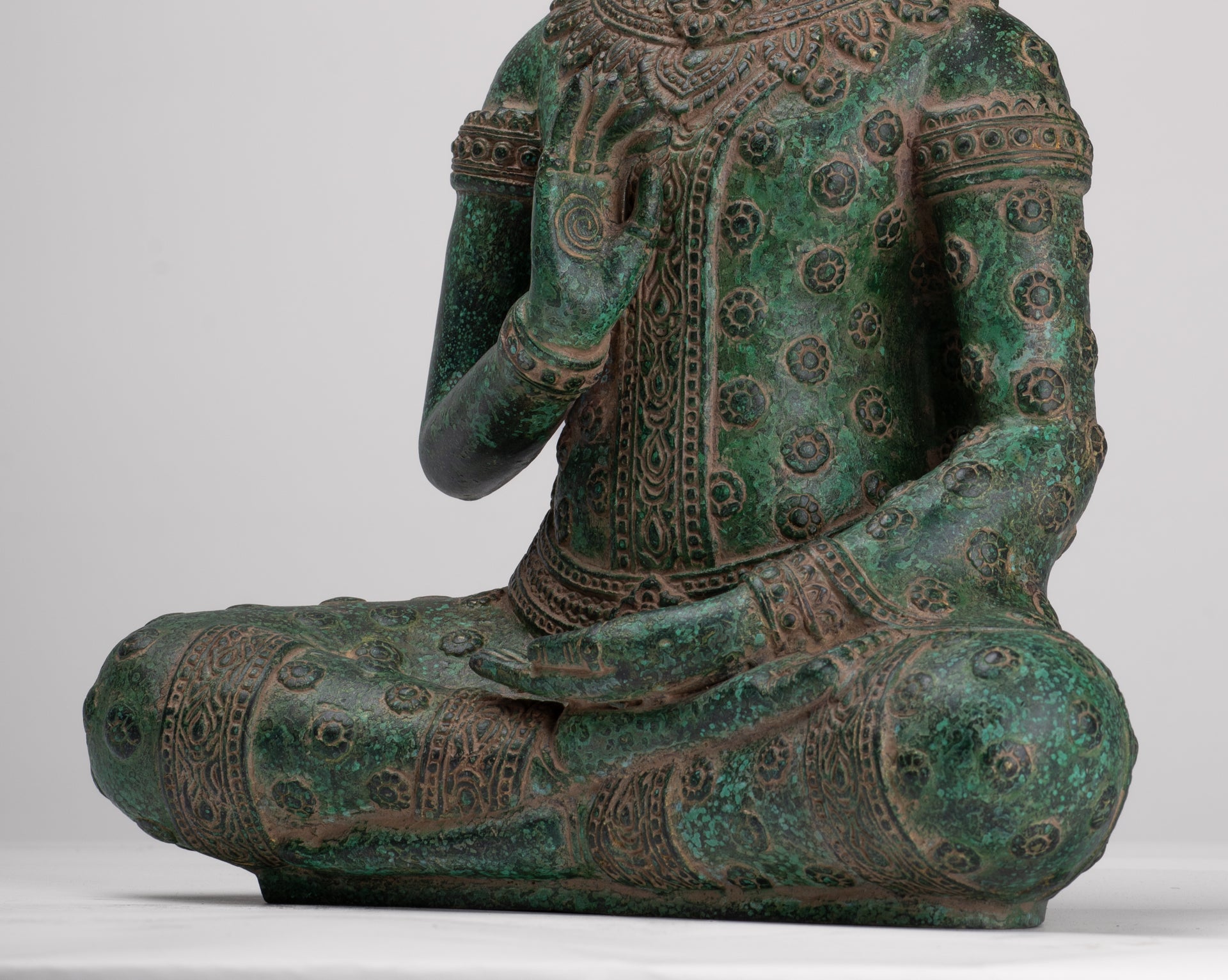 Buddha Statue - Antique Khmer Style Bronze Buddha Statue Dharmachakra Teaching Mudra - 36cm/14"