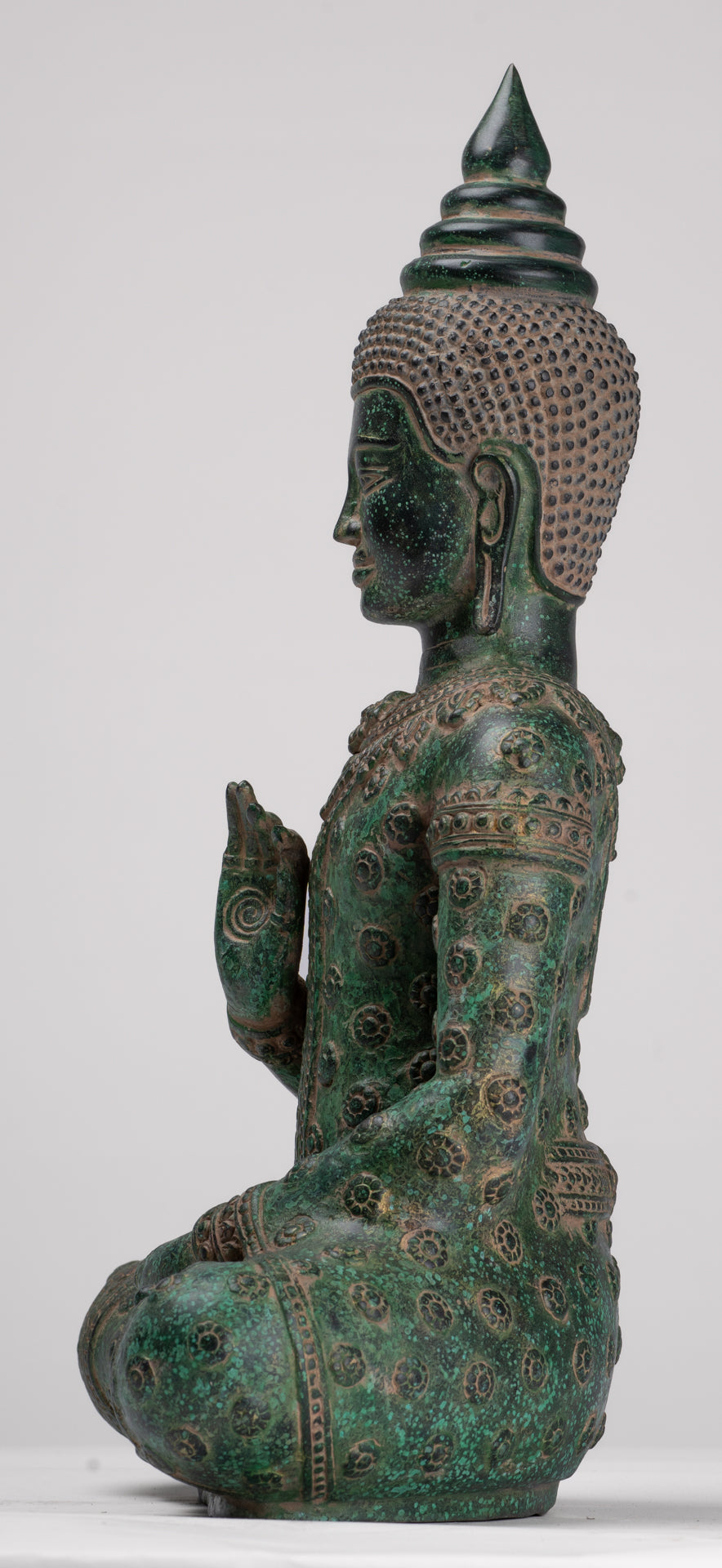 Buddha Statue - Antique Khmer Style Bronze Buddha Statue Dharmachakra Teaching Mudra - 36cm/14"