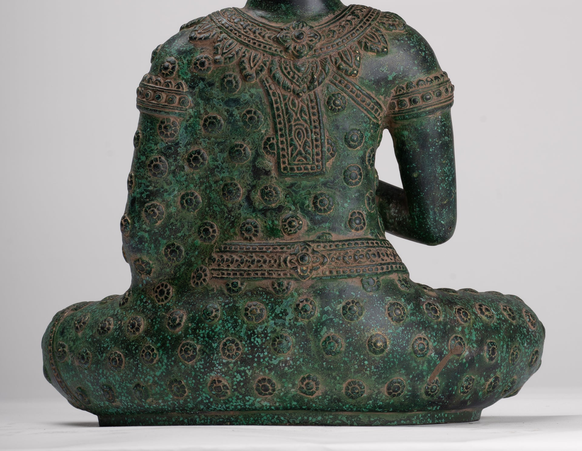 Buddha Statue - Antique Khmer Style Bronze Buddha Statue Dharmachakra Teaching Mudra - 36cm/14"