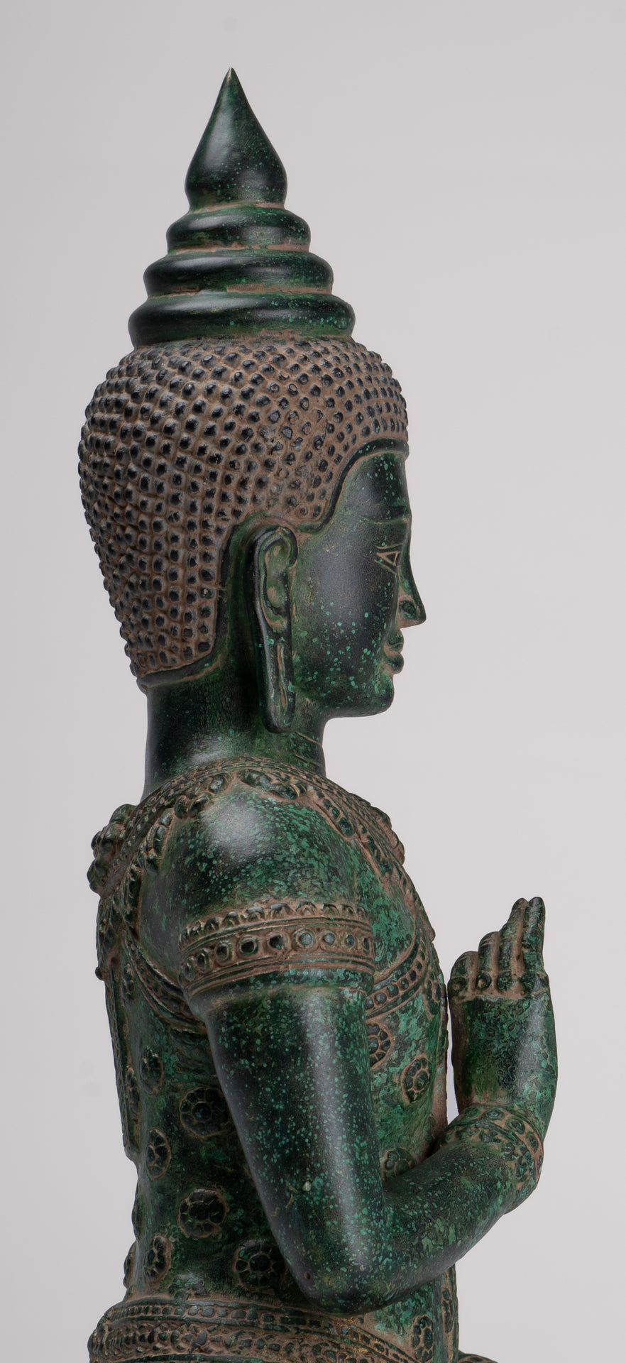 Buddha Statue - Antique Khmer Style Bronze Buddha Statue Dharmachakra Teaching Mudra - 36cm/14"