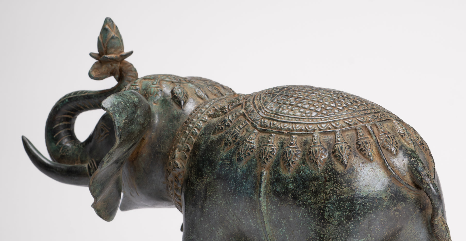 Antique Khmer Style Bronze Trumpeting Elephant Statue - 25cm/10" Tall