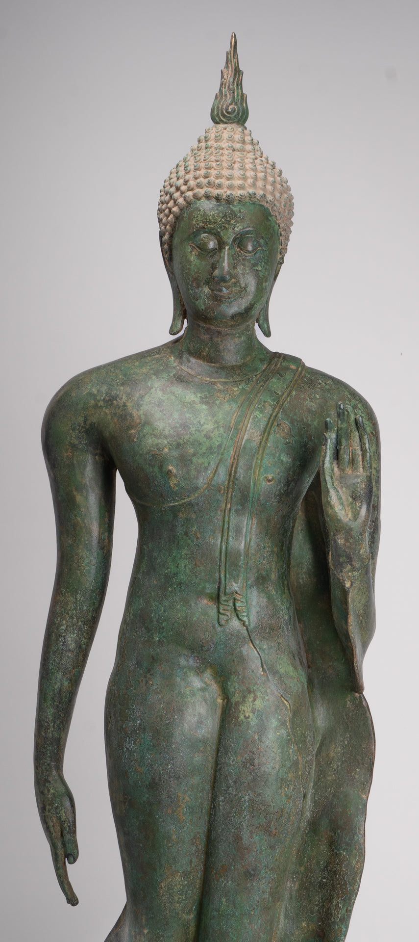 Large Antique Thai Style Sukhothai Bronze Teaching Walking Buddha Statue - 147cm/59"