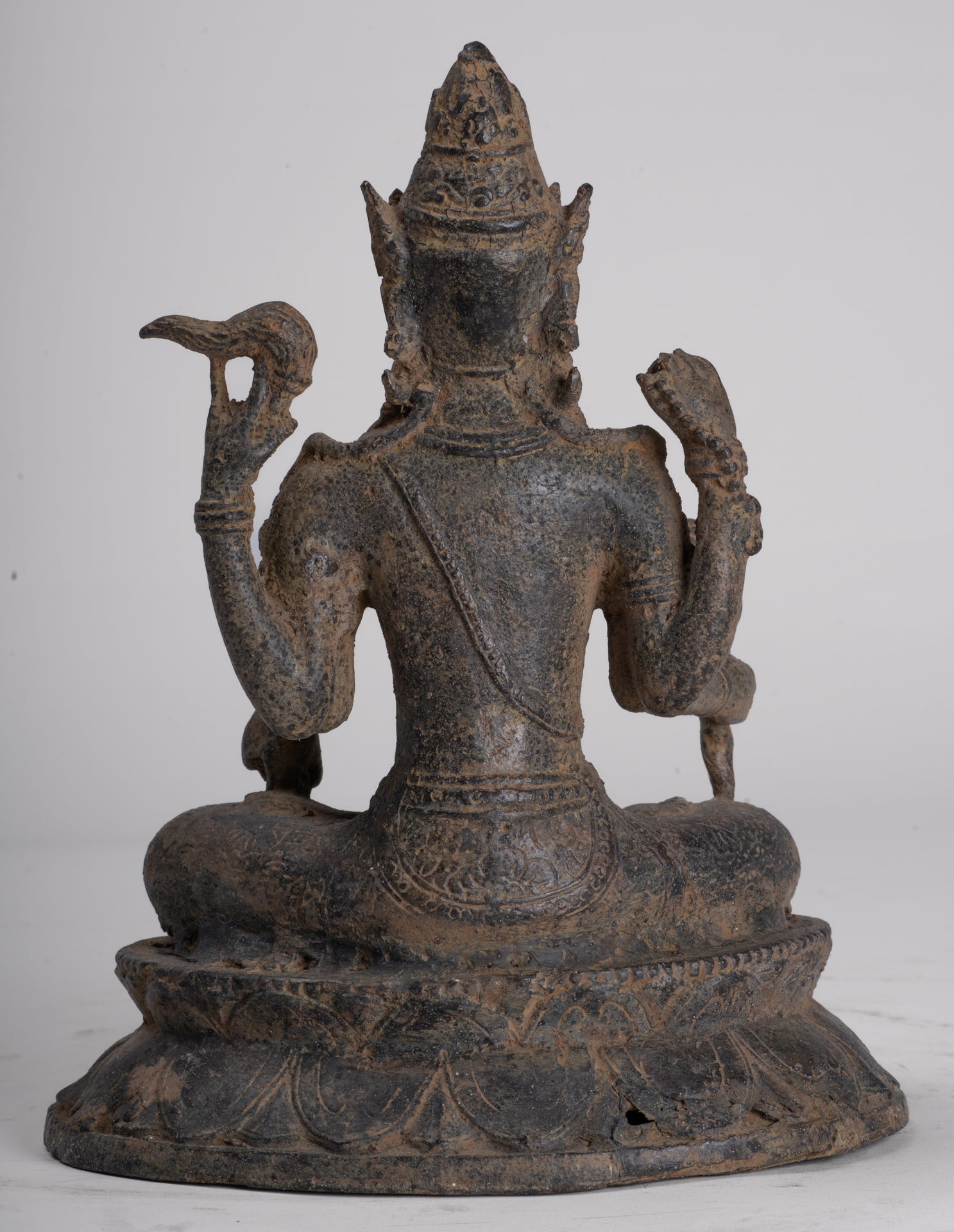 Vishnu - Antique Java Style Indonesian Majapahit Seated Bronze Vishnu Statue - 25cm/10"