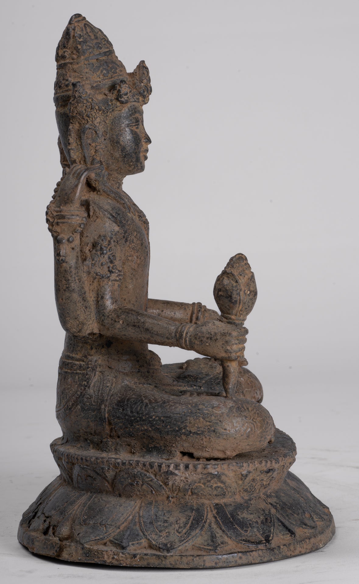 Vishnu - Antique Java Style Indonesian Majapahit Seated Bronze Vishnu Statue - 25cm/10"