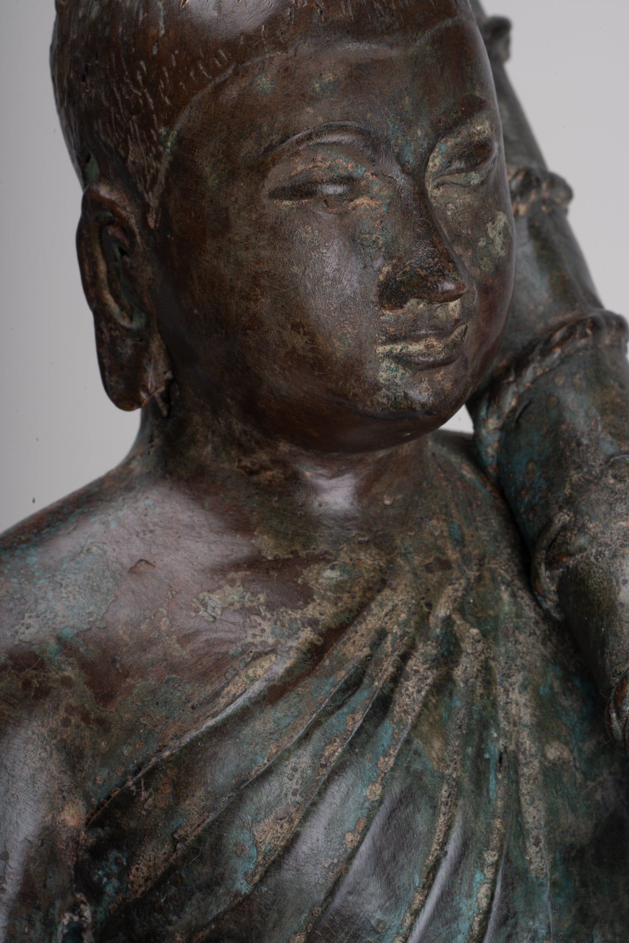 Mönch - Antike Thai -Stil Bronze Dvaravati Sīvali Anhänger / Schüler der Buddha -Statue - 57cm / 23 "
