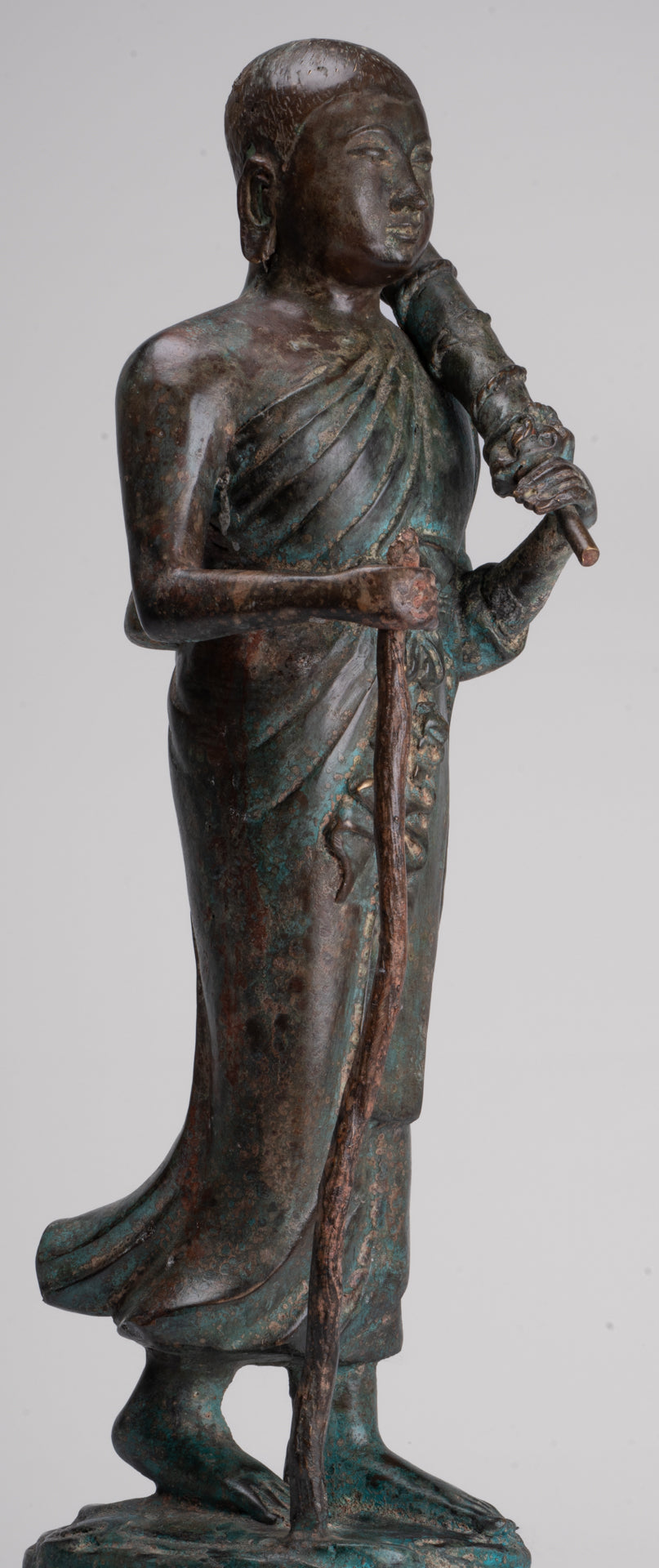 Mönch - Antike Thai -Stil Bronze Dvaravati Sīvali Anhänger / Schüler der Buddha -Statue - 57cm / 23 "