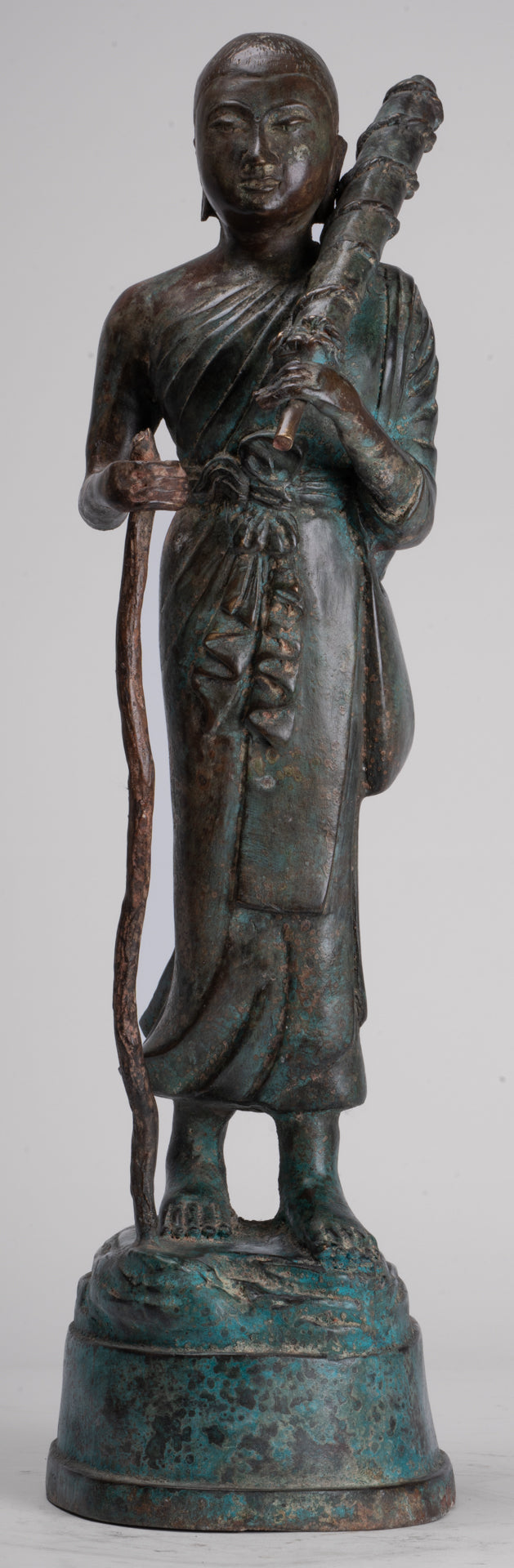 Mönch - Antike Thai -Stil Bronze Dvaravati Sīvali Anhänger / Schüler der Buddha -Statue - 57cm / 23 "