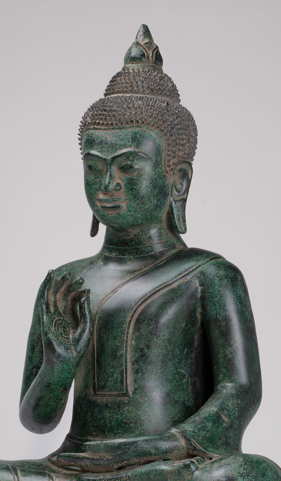 Buddha Statue - Antique Khmer Style Bronze Enthroned Teaching Buddha Statue - 47cm/19"