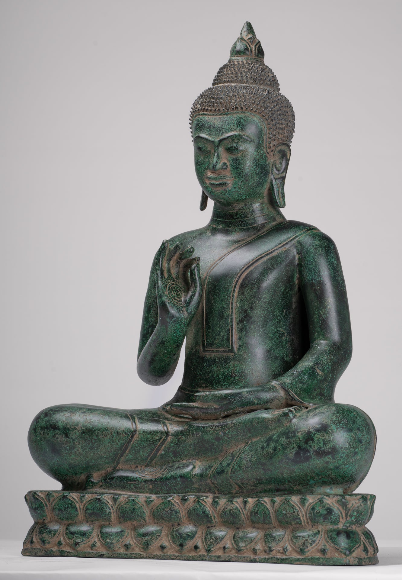 Buddha Statue - Antique Khmer Style Bronze Enthroned Teaching Buddha Statue - 47cm/19"