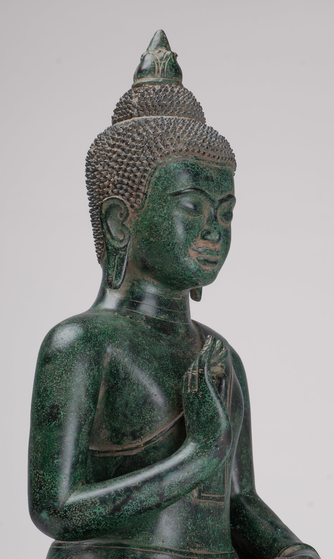 Buddha Statue - Antique Khmer Style Bronze Enthroned Teaching Buddha Statue - 47cm/19"