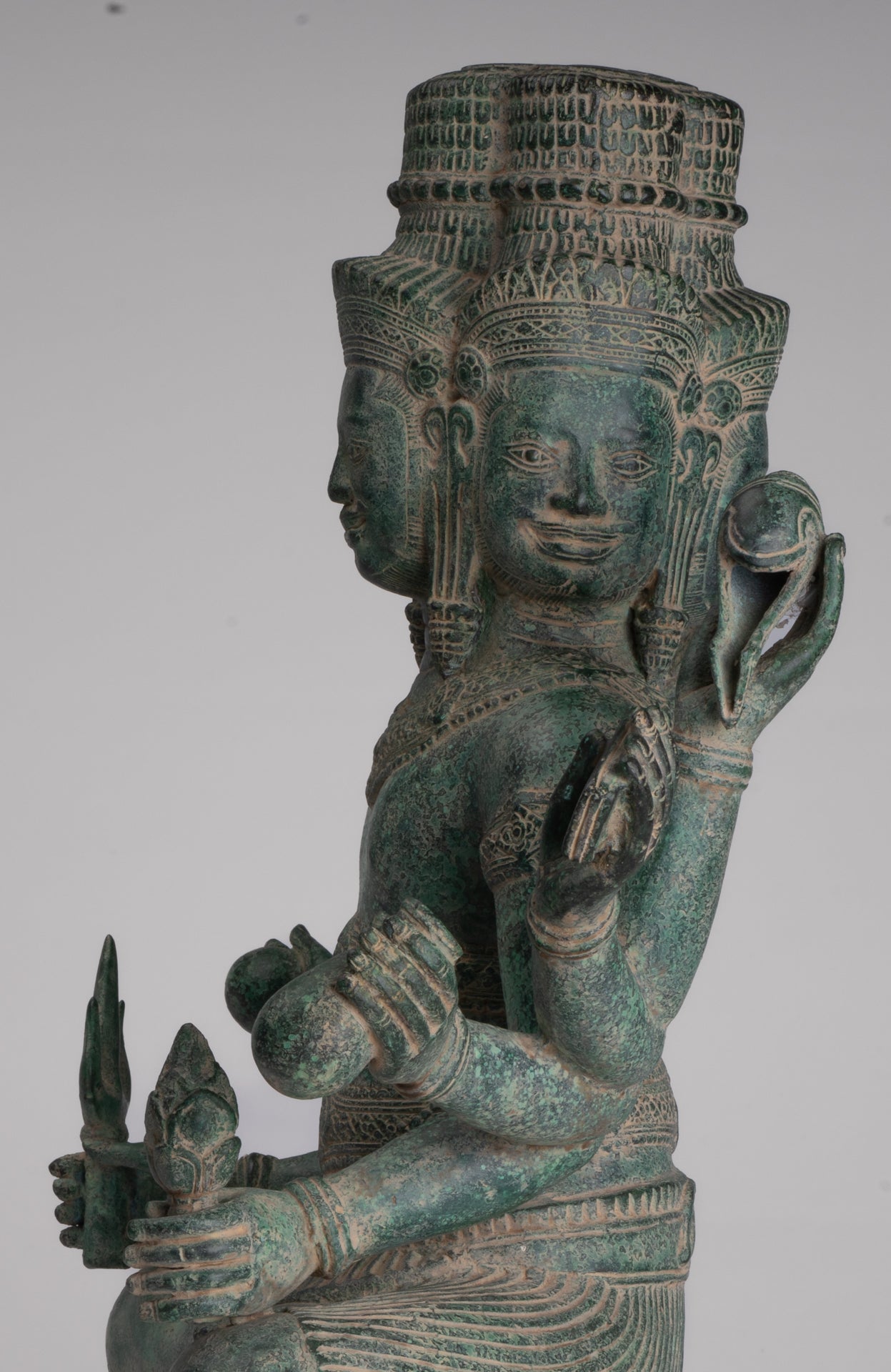 Brahma Statue - Antique Khmer Style Bronze 8 Arm Bayon Brahma - Hindu God Creation - 40cm/16"