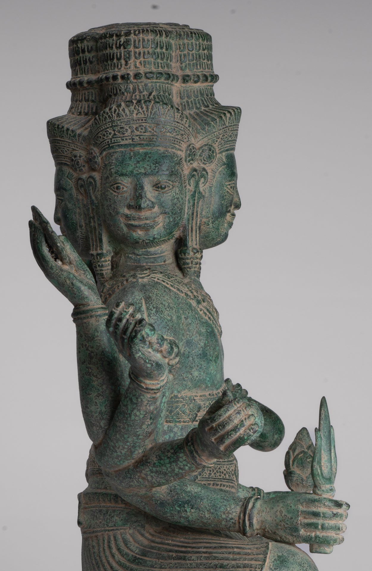 Brahma Statue - Antique Khmer Style Bronze 8 Arm Bayon Brahma - Hindu God Creation - 40cm/16"
