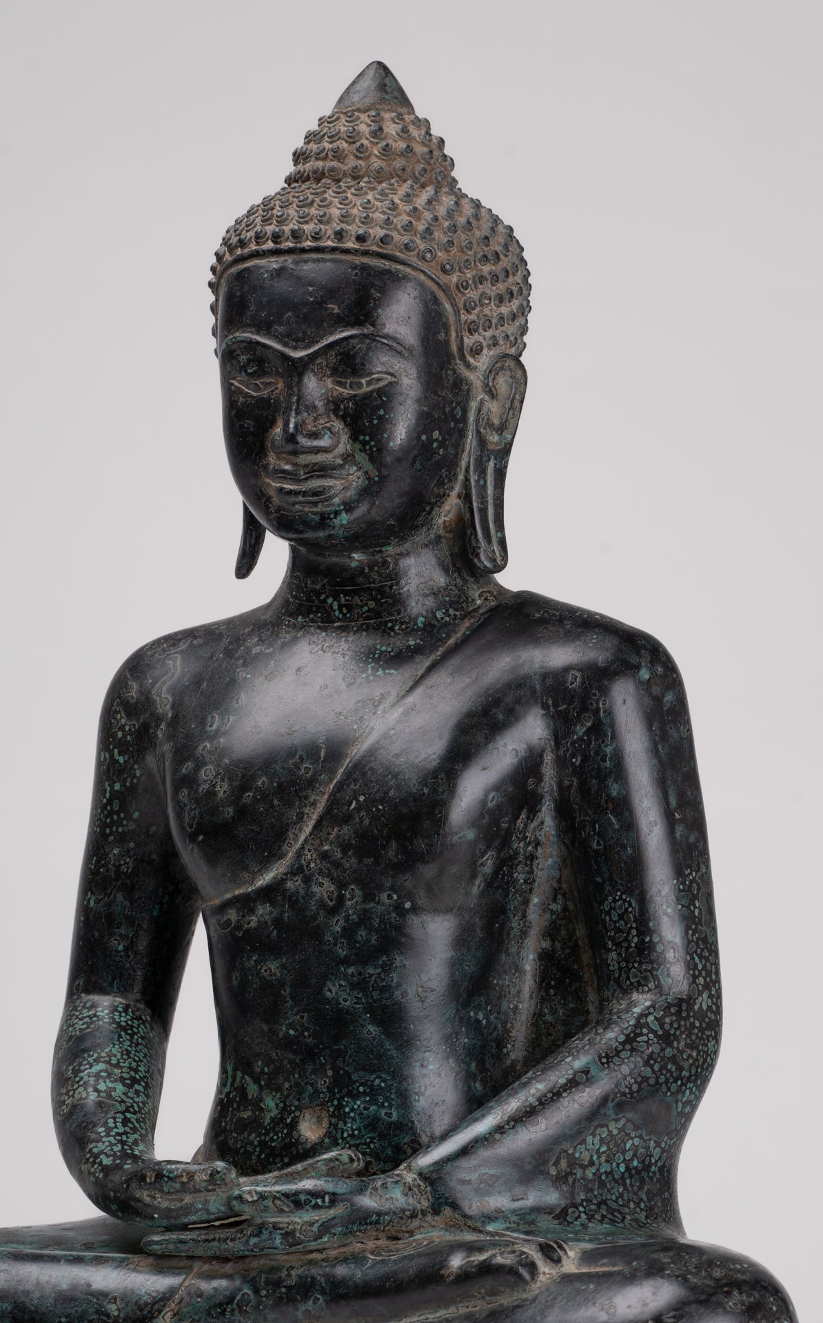 Buddha Statue - Antique Khmer Style Bronze Seated Meditation Buddha Statue - 42cm/17"