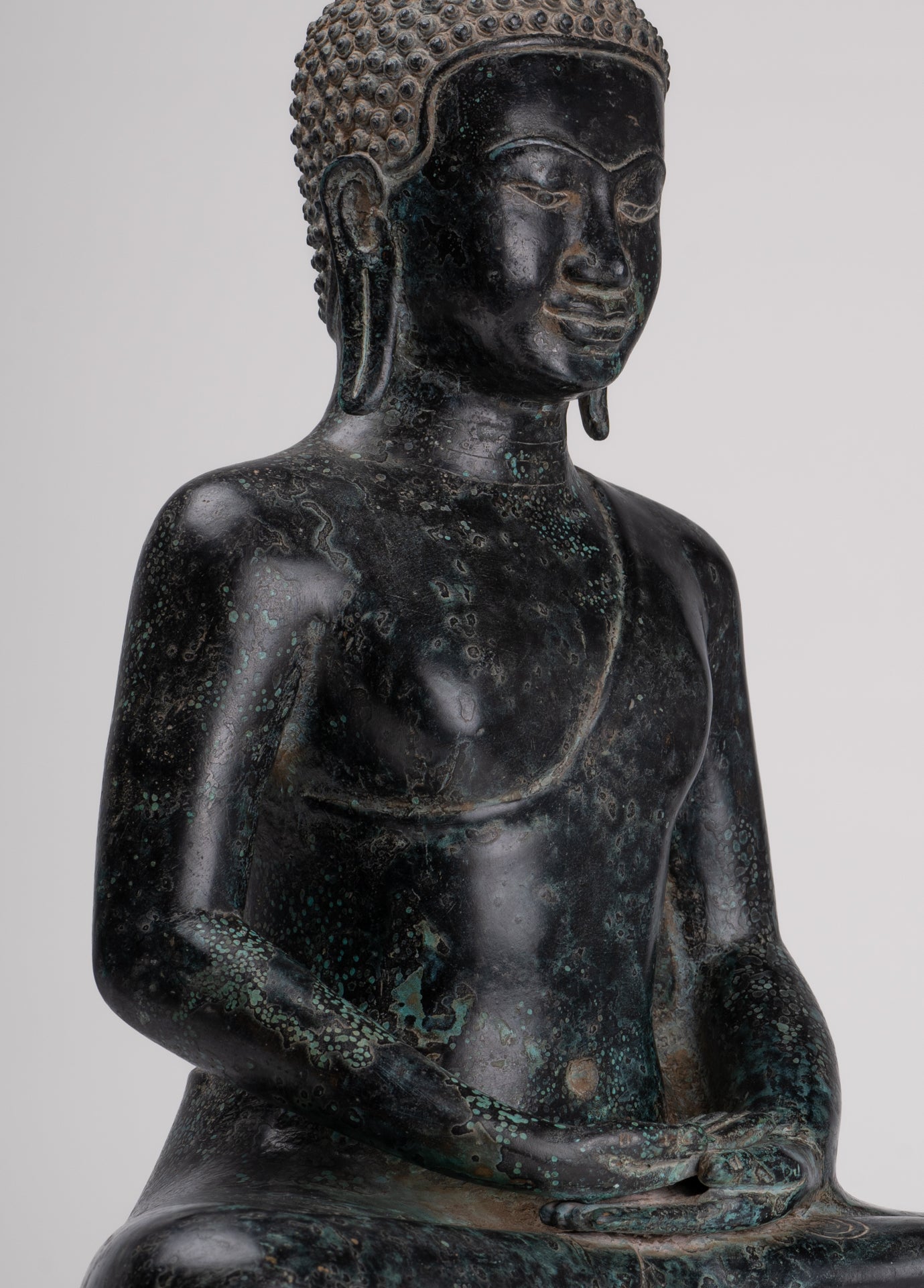 Buddha Statue - Antique Khmer Style Bronze Seated Meditation Buddha Statue - 42cm/17"