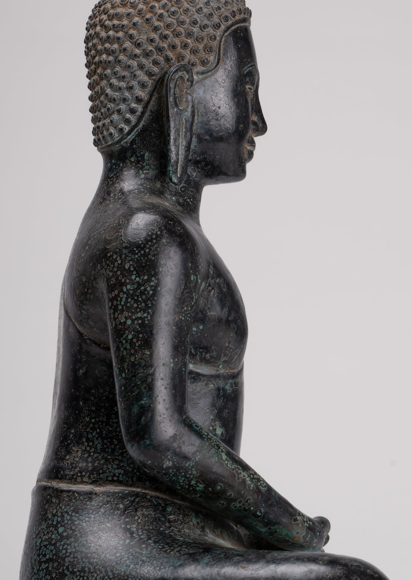 Buddha Statue - Antique Khmer Style Bronze Seated Meditation Buddha Statue - 42cm/17"