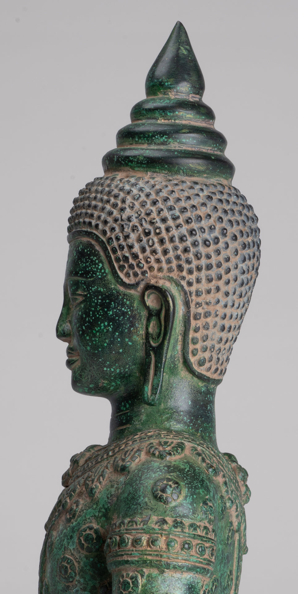 Buddha Statue - Antique Khmer Style Bronze Seated Enlightenment Buddha Statue - 37cm/15"