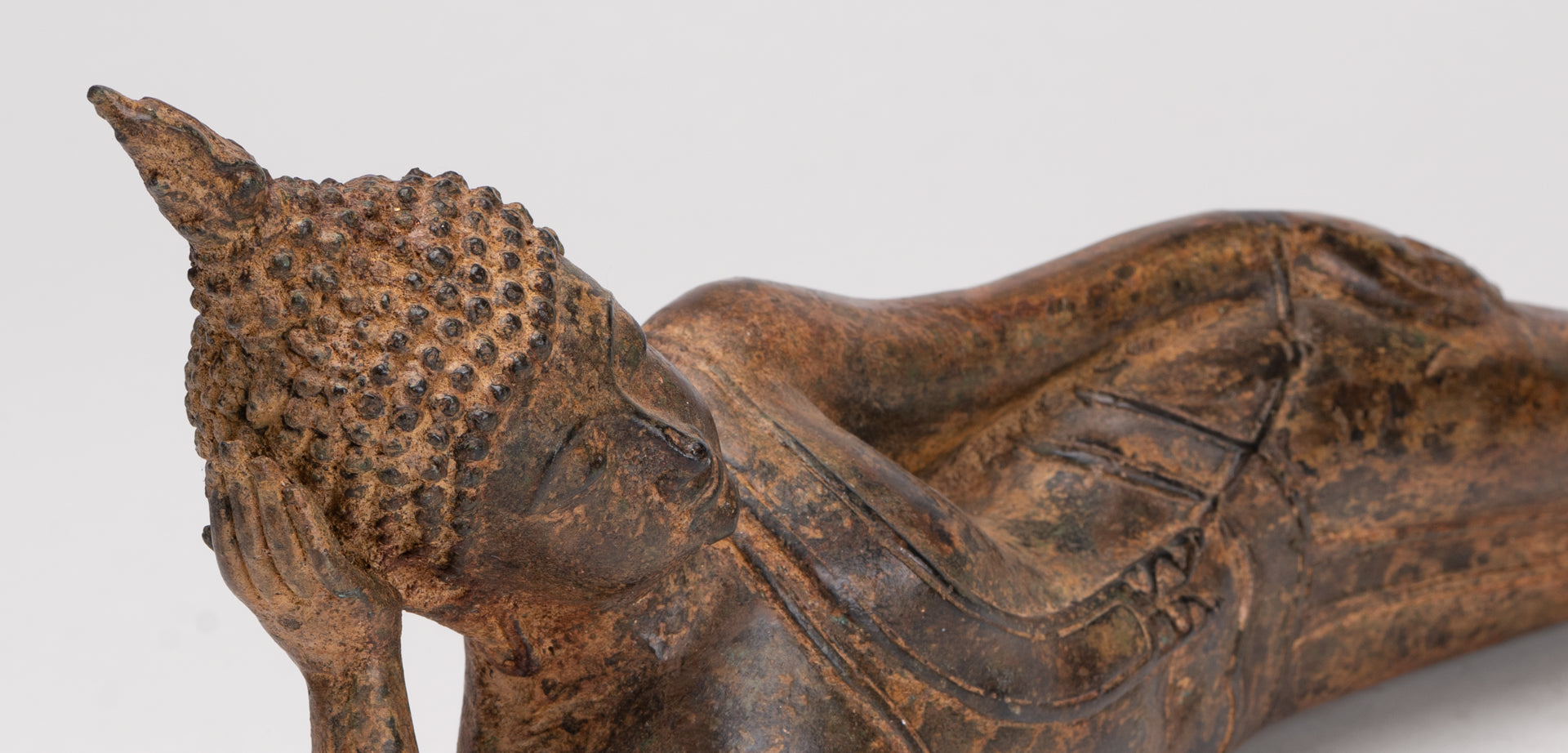 Buddha Statue - Antique Thai Style Bronze Sukhothai Reclining Nirvana Buddha Statue - 43cm/17"