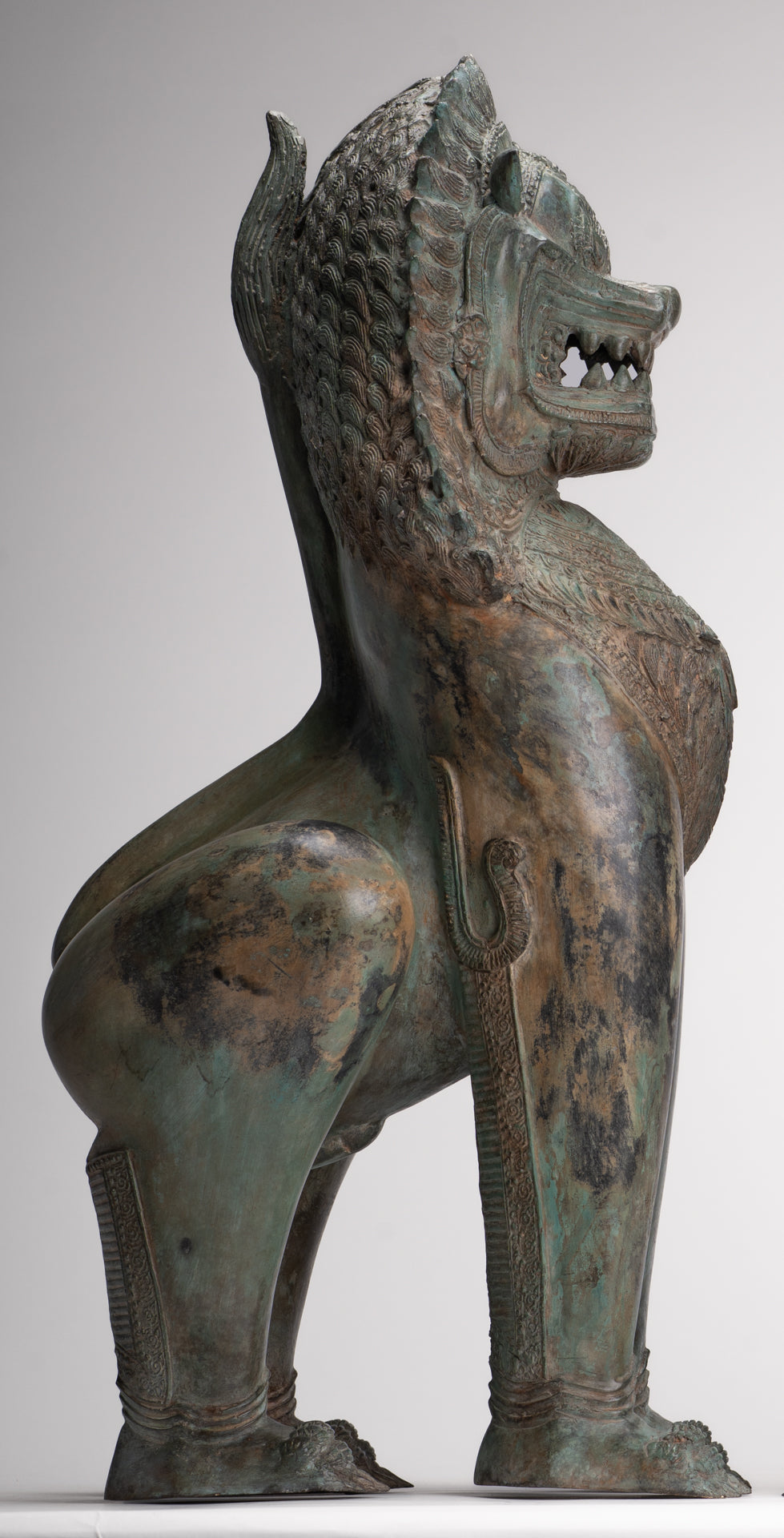 Temple Lion - Antique Thai Style Bronze Standing Singha Temple Guardians or Lions - 61cm/24" (Pair)