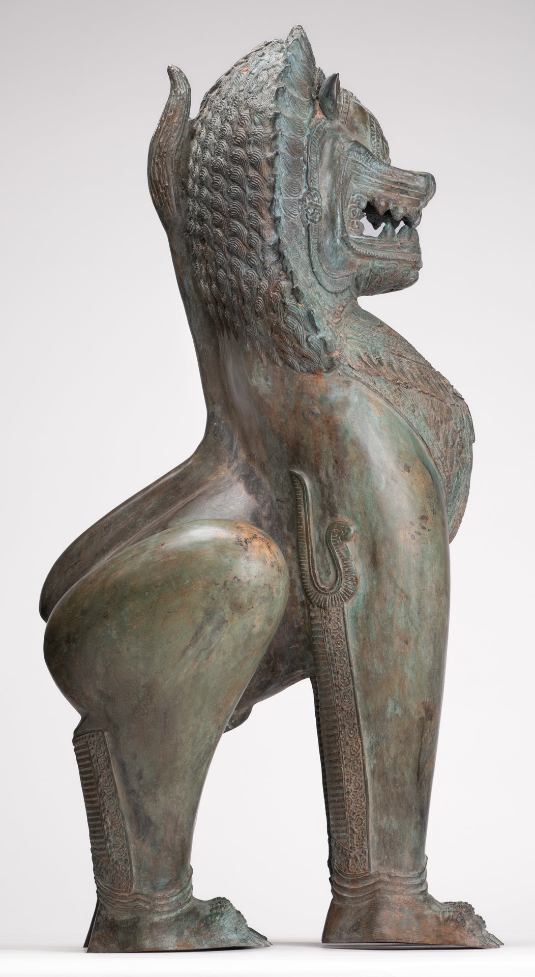 Temple Lion - Antique Thai Style Bronze Standing Singha Temple Guardians or Lions - 61cm/24" (Pair)