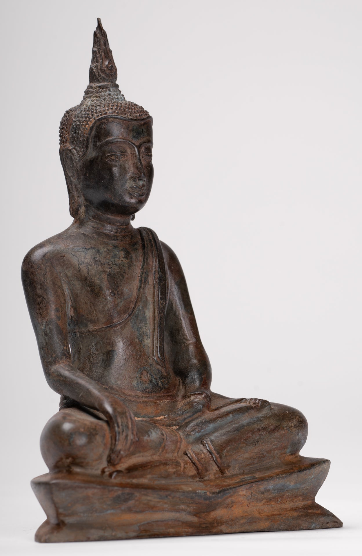 Buddha Statue - Antique Ayutthaya Style Seated Enlightenment Buddha Statue - 19cm/8"