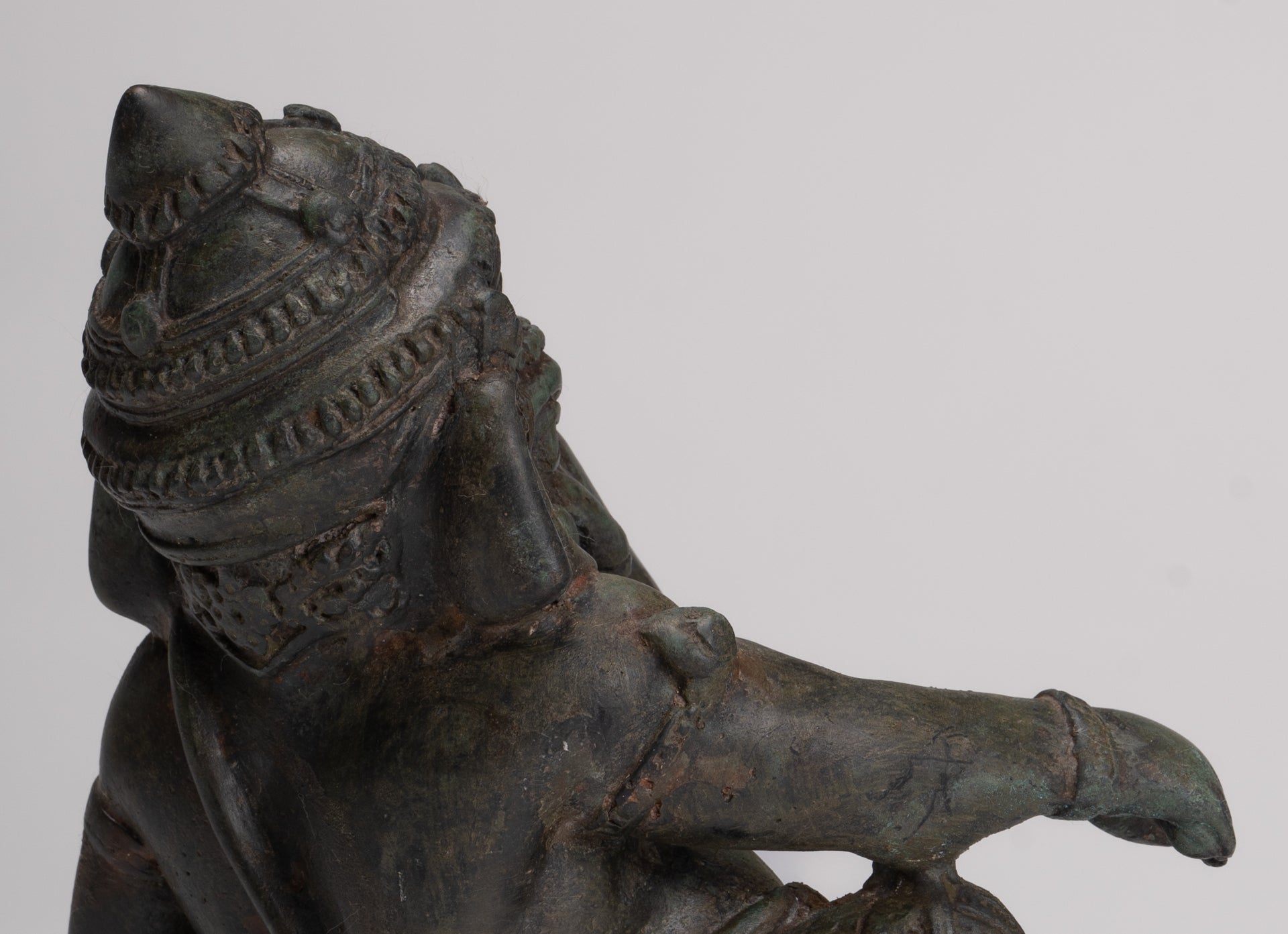 Ganesha Statue - Antique Thai Style Bronze Reclining Ganesha Statue - 17cm/7"