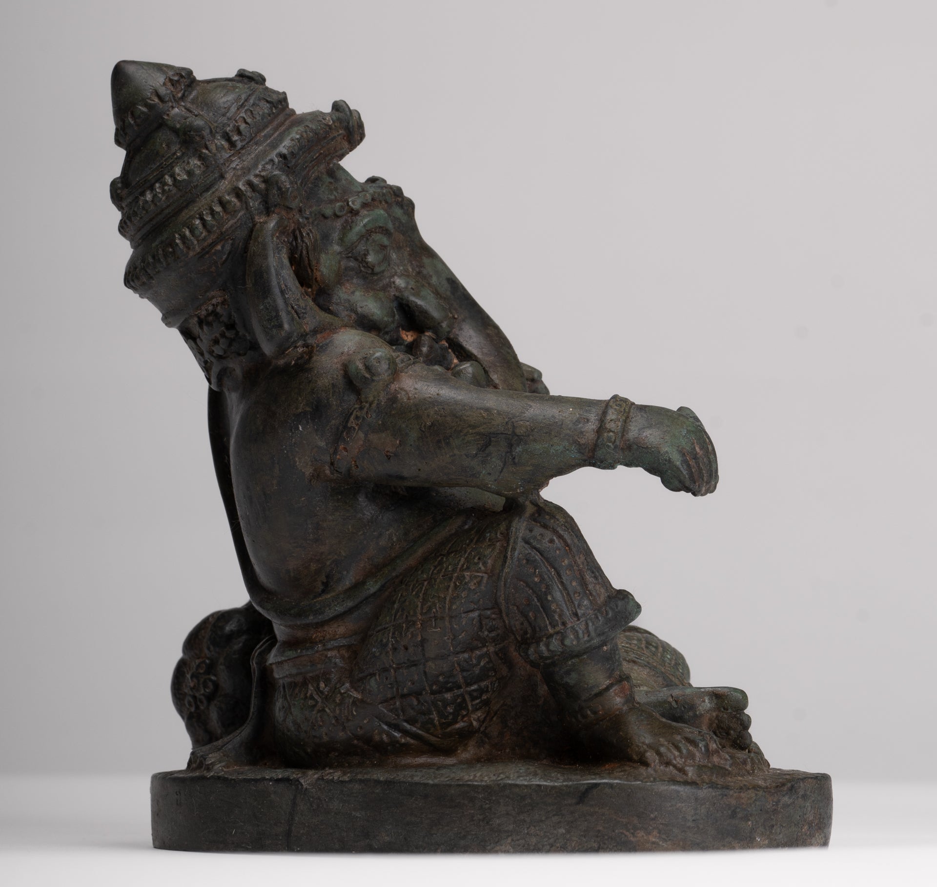 Ganesha Statue - Antique Thai Style Bronze Reclining Ganesha Statue - 17cm/7"