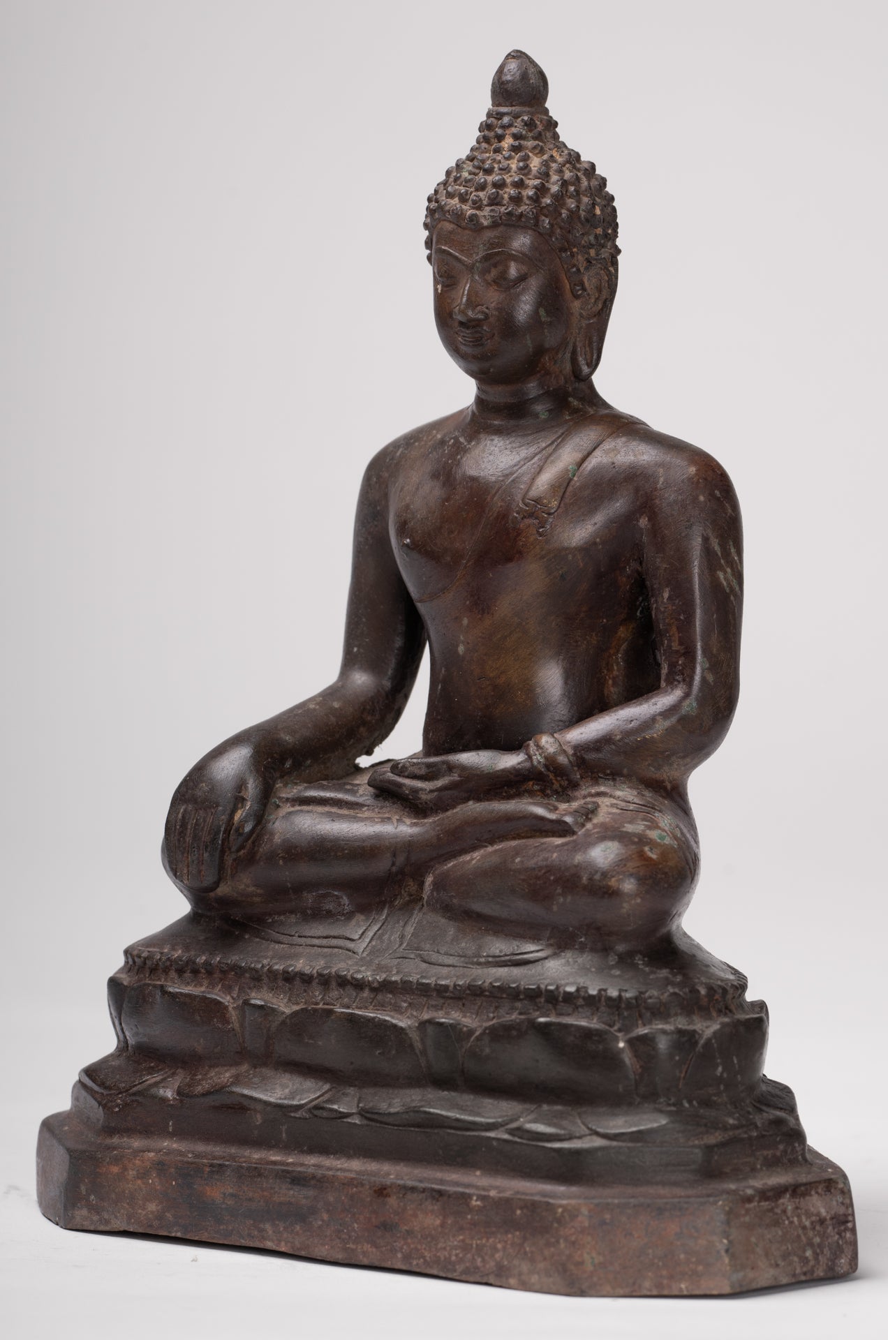 Buddha Statue - Antique Thai Style Bronze Chiang Saen Enlightenment Buddha Statue - 24cm/10"