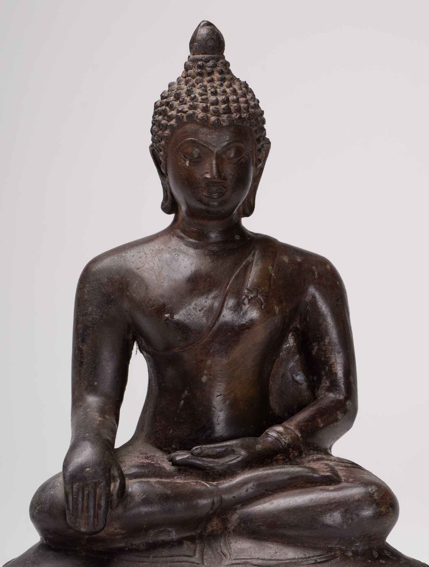 Buddha Statue - Antique Thai Style Bronze Chiang Saen Enlightenment Buddha Statue - 24cm/10"