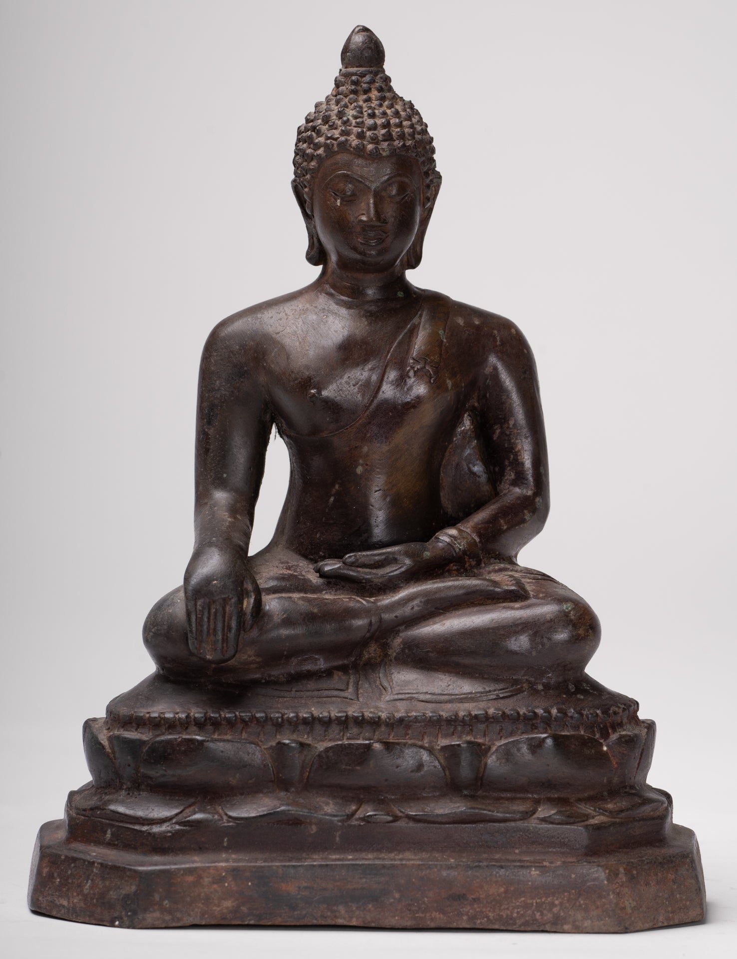 Buddha Statue - Antique Thai Style Bronze Chiang Saen Enlightenment Buddha Statue - 24cm/10"