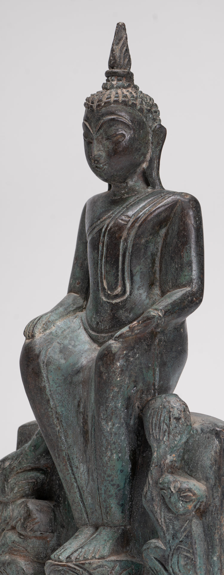 Buddha Statue - Seated Antique Laos Style Bronze Wednesday Evening Buddha - 32cm/13"