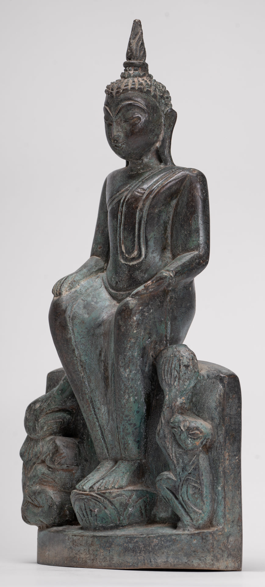 Buddha Statue - Seated Antique Laos Style Bronze Wednesday Evening Buddha - 32cm/13"