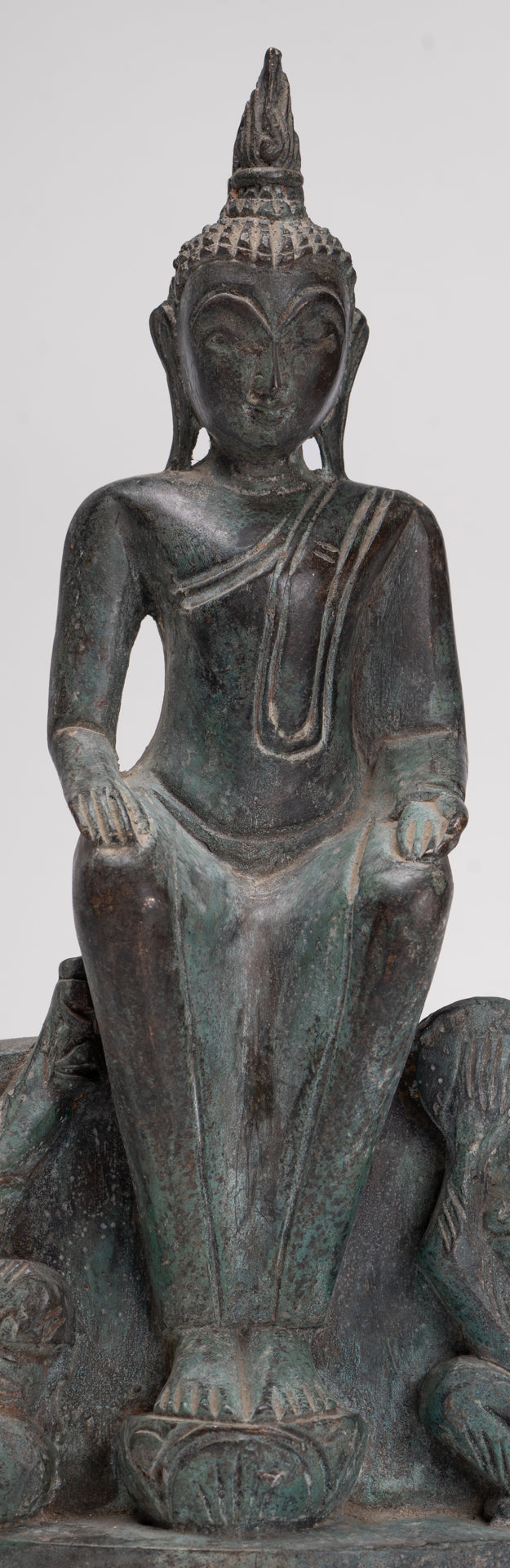 Buddha Statue - Seated Antique Laos Style Bronze Wednesday Evening Buddha - 32cm/13"
