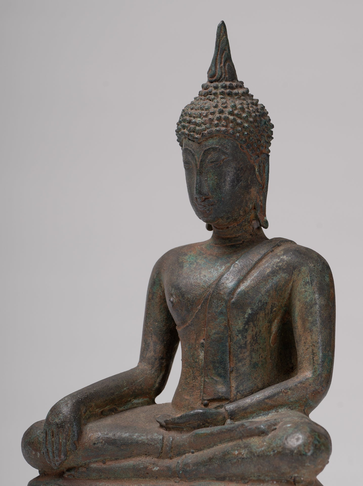 Buddha Statue - Antique Ayutthaya Style Seated Enlightenment Buddha Statue - 23cm/9"