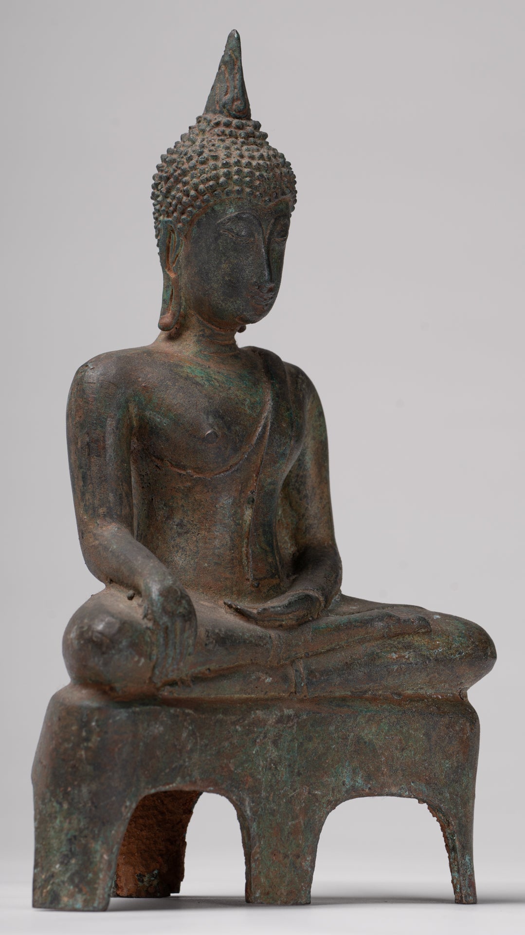 Buddha Statue - Antique Ayutthaya Style Seated Enlightenment Buddha Statue - 23cm/9"