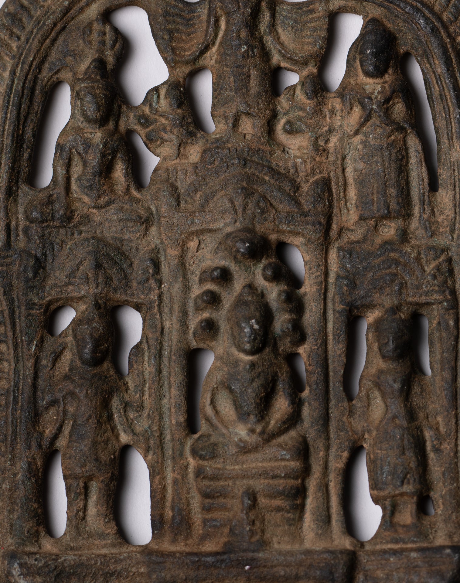 Votive Panel - Antique Khmer Style Bronze Naga Buddha Votive Panel - 14.5cm/6"