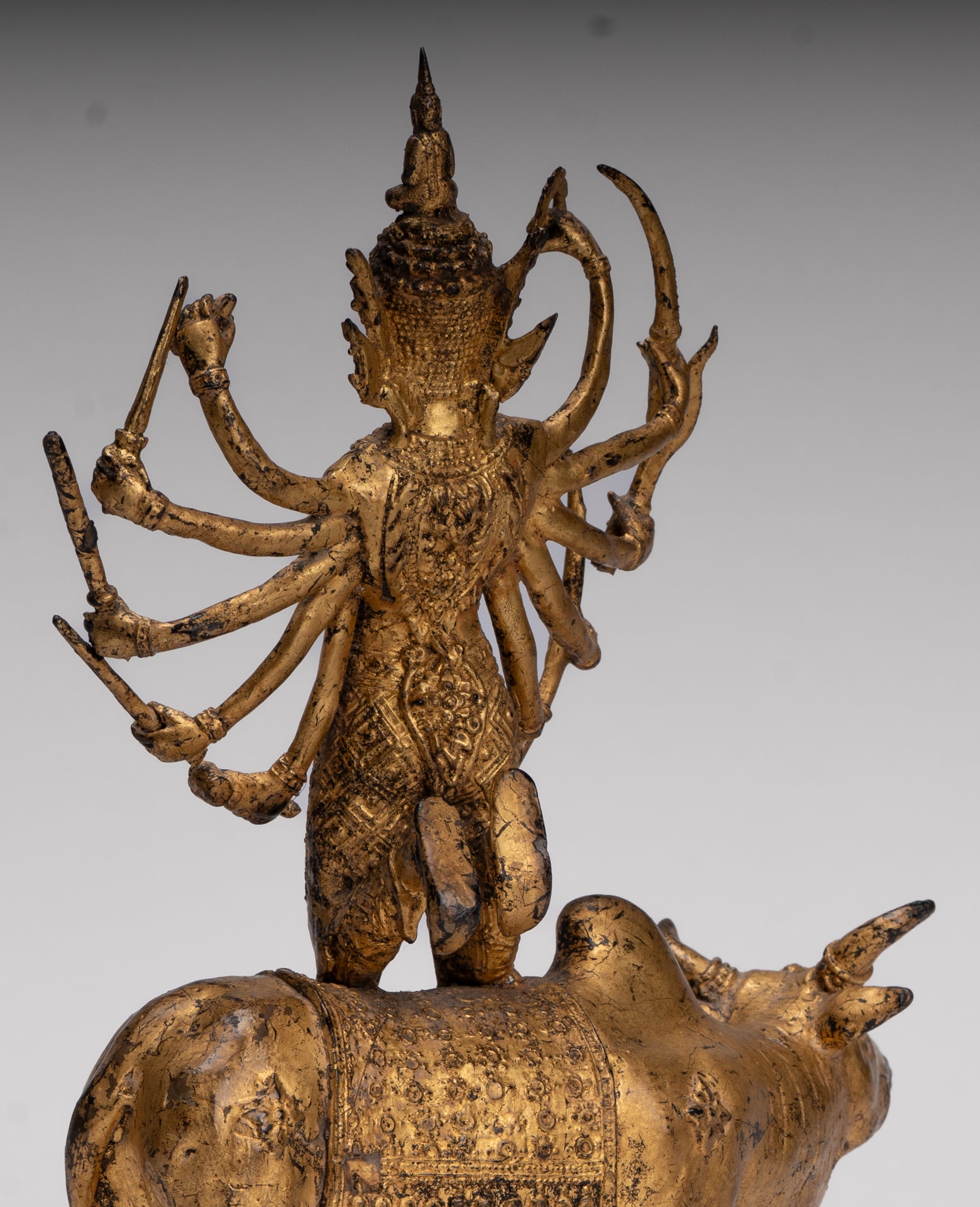 Shiva and Nandi - Antique Thai Style Rattanakosin Shiva and Nandi Statue - 27cm/11"