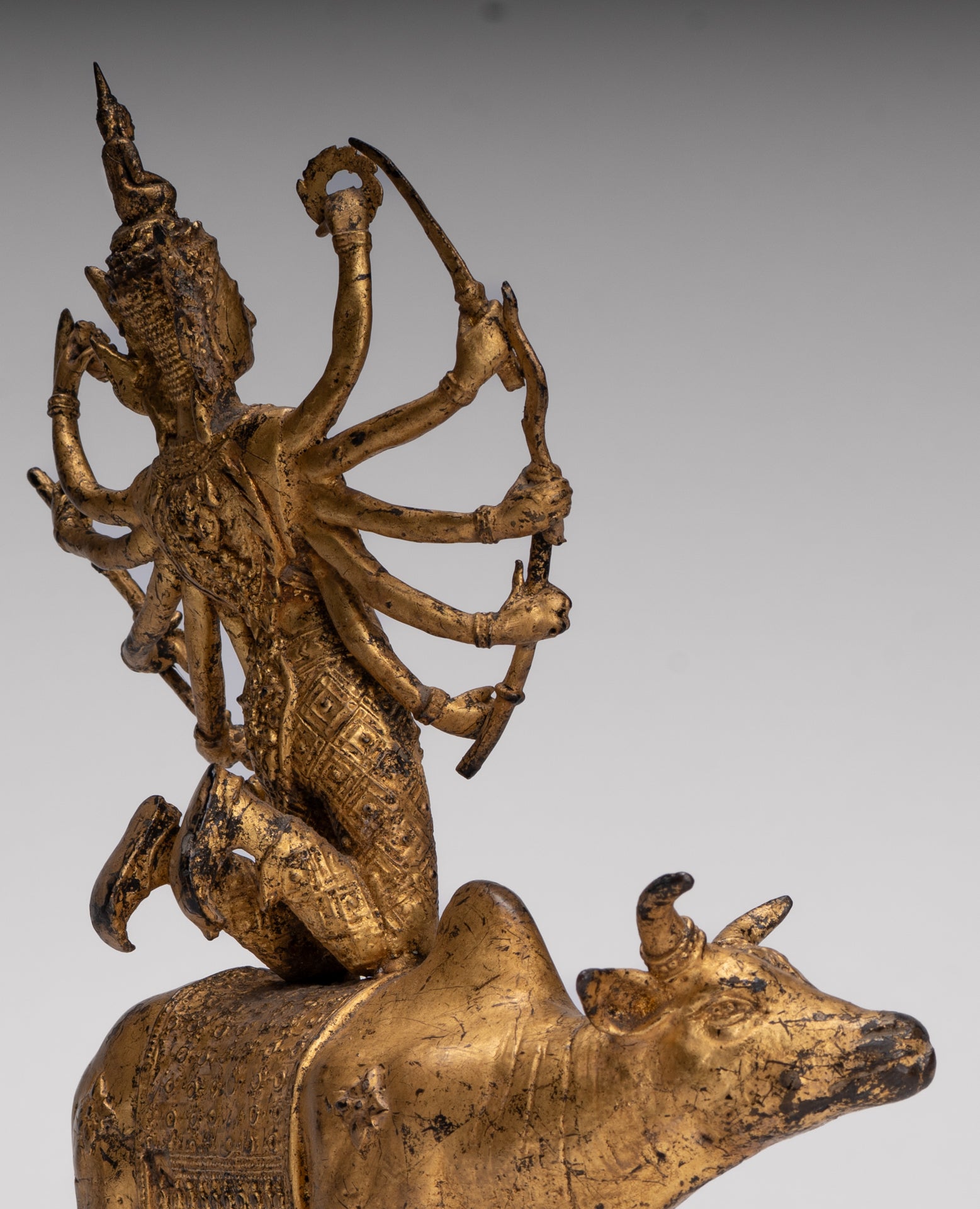 Shiva and Nandi - Antique Thai Style Rattanakosin Shiva and Nandi Statue - 27cm/11"