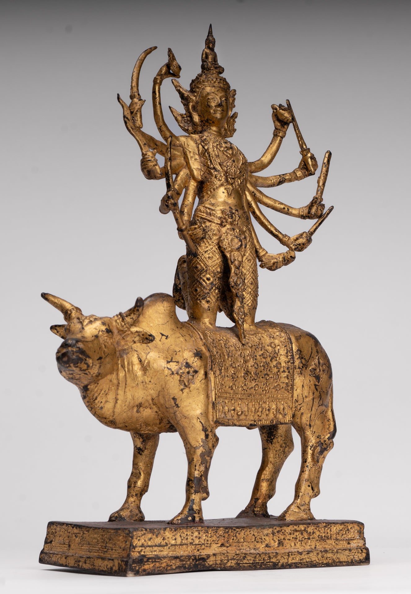 Shiva and Nandi - Antique Thai Style Rattanakosin Shiva and Nandi Statue - 27cm/11"