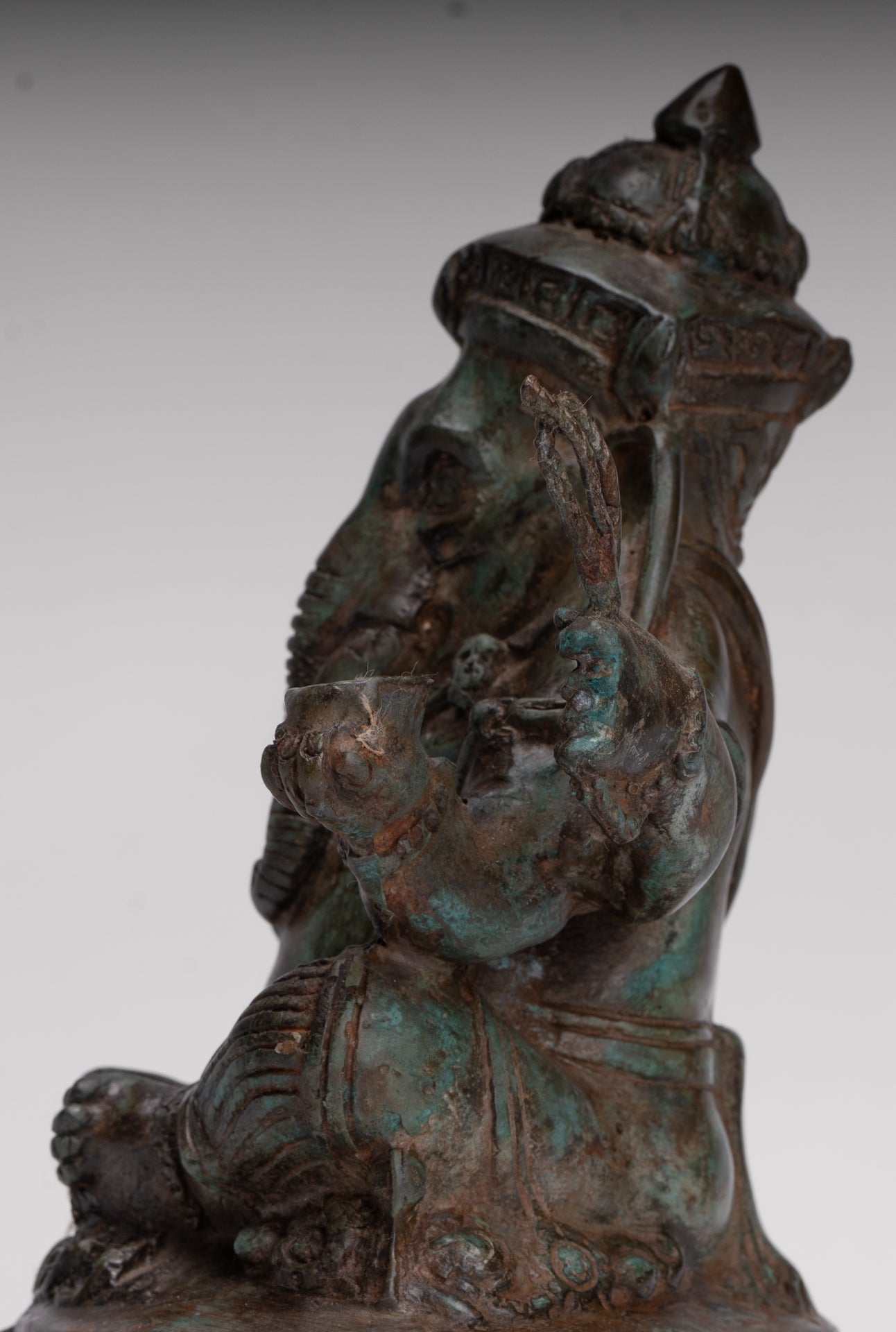 Ganesha Statue - Antique Thai Style Bronze Seated 4-Arm Ganesha Statue - 20cm/8"