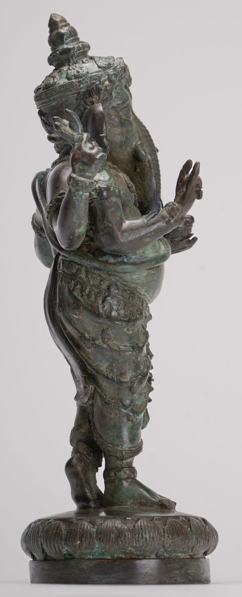 Ganesha Statue - Antique Thai Style Bronze Standing 4-Arm Ganesha Statue - 26cm/10"