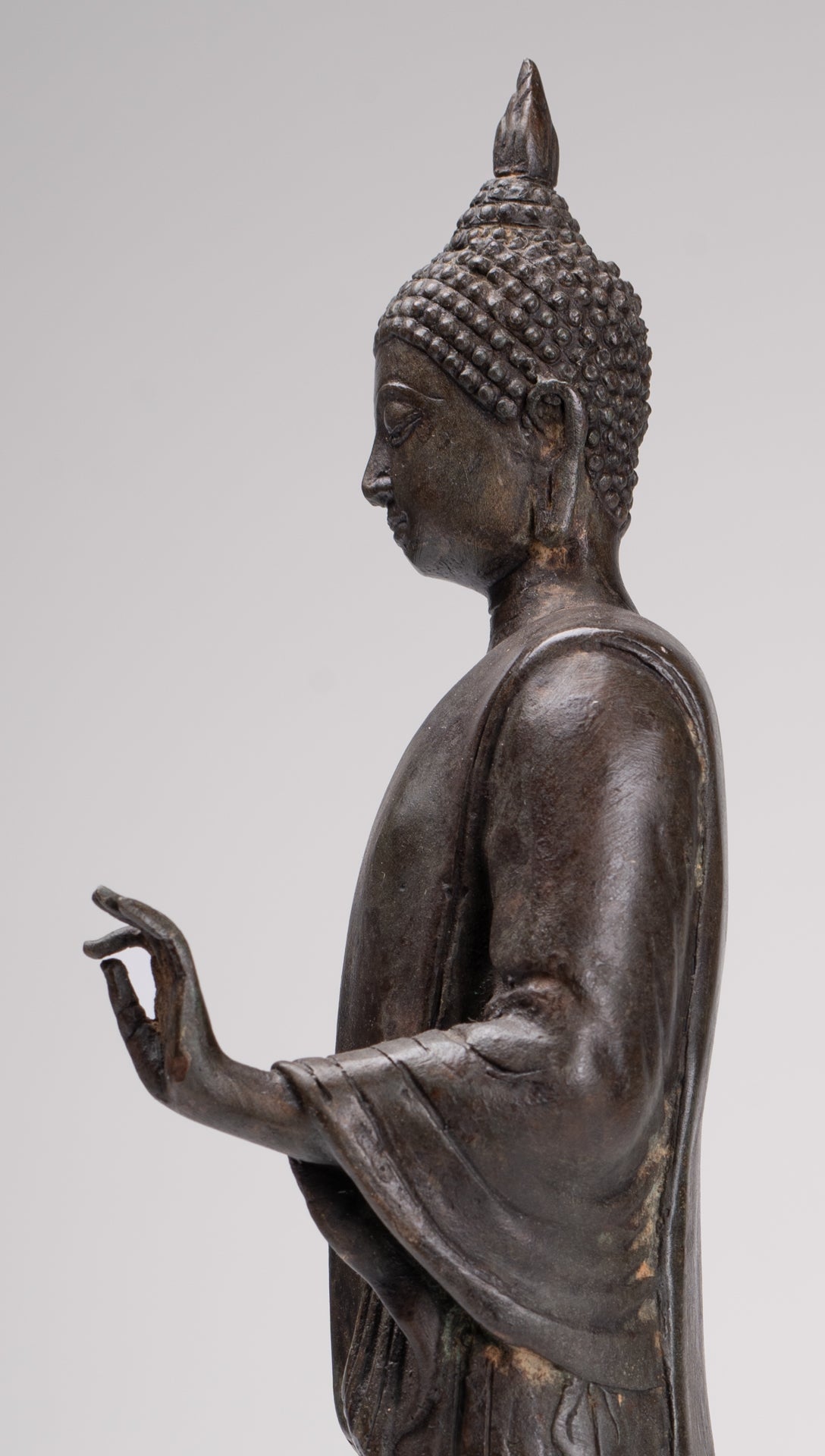 Antique Sukhothai Style Standing Bronze Protection Walking Buddha Statue - 33cm/13"