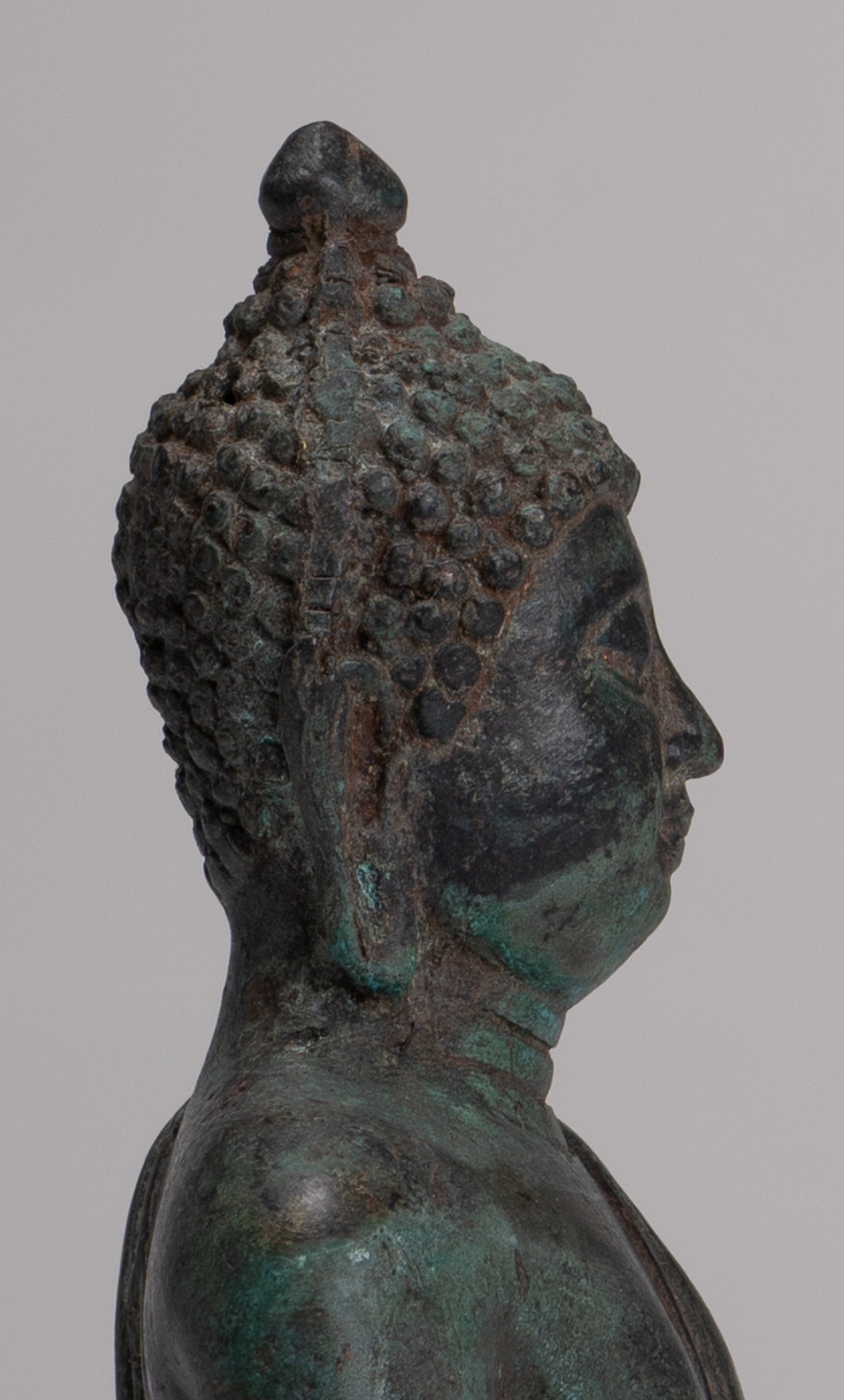 Buddha Sculpture - Antique Thai Style Bronze Seated Chiang Saen Meditation Buddha Statue - 15cm/6"