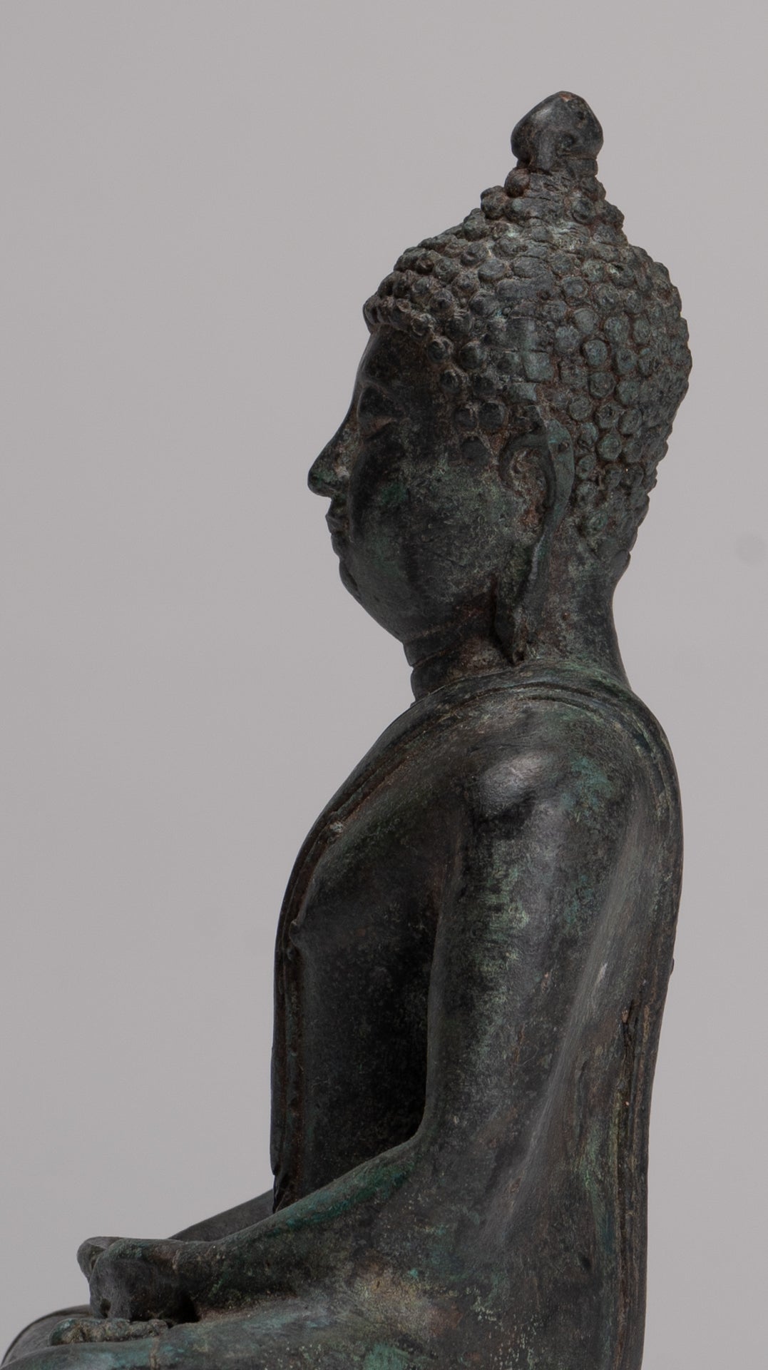 Buddha Sculpture - Antique Thai Style Bronze Seated Chiang Saen Meditation Buddha Statue - 15cm/6"