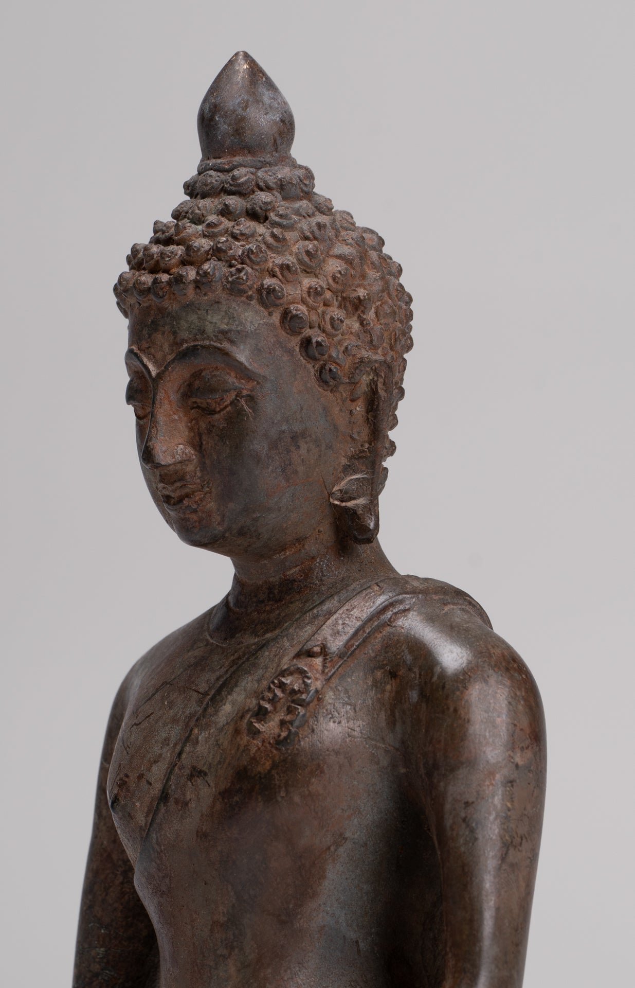 Buddha Statue - Antique Thai Style Bronze Chiang Saen Enlightenment Buddha Statue - 18cm/7"