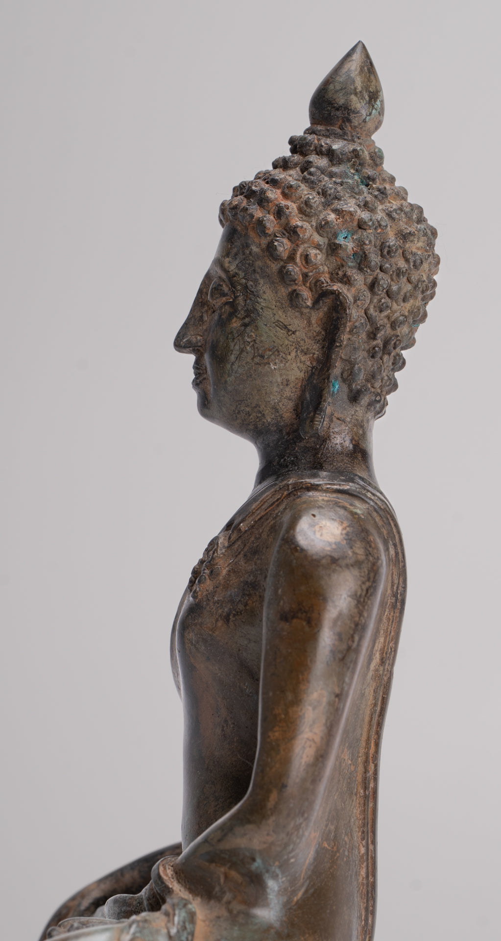 Buddha Statue - Antique Thai Style Bronze Chiang Saen Enlightenment Buddha Statue - 18cm/7"