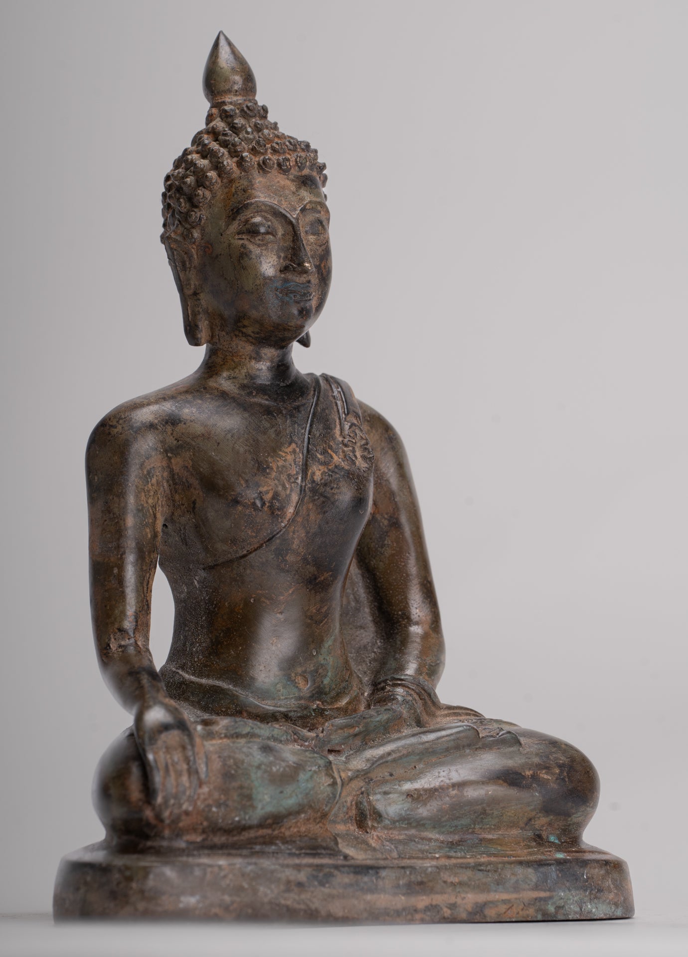 Buddha Statue - Antique Thai Style Bronze Chiang Saen Enlightenment Buddha Statue - 18cm/7"