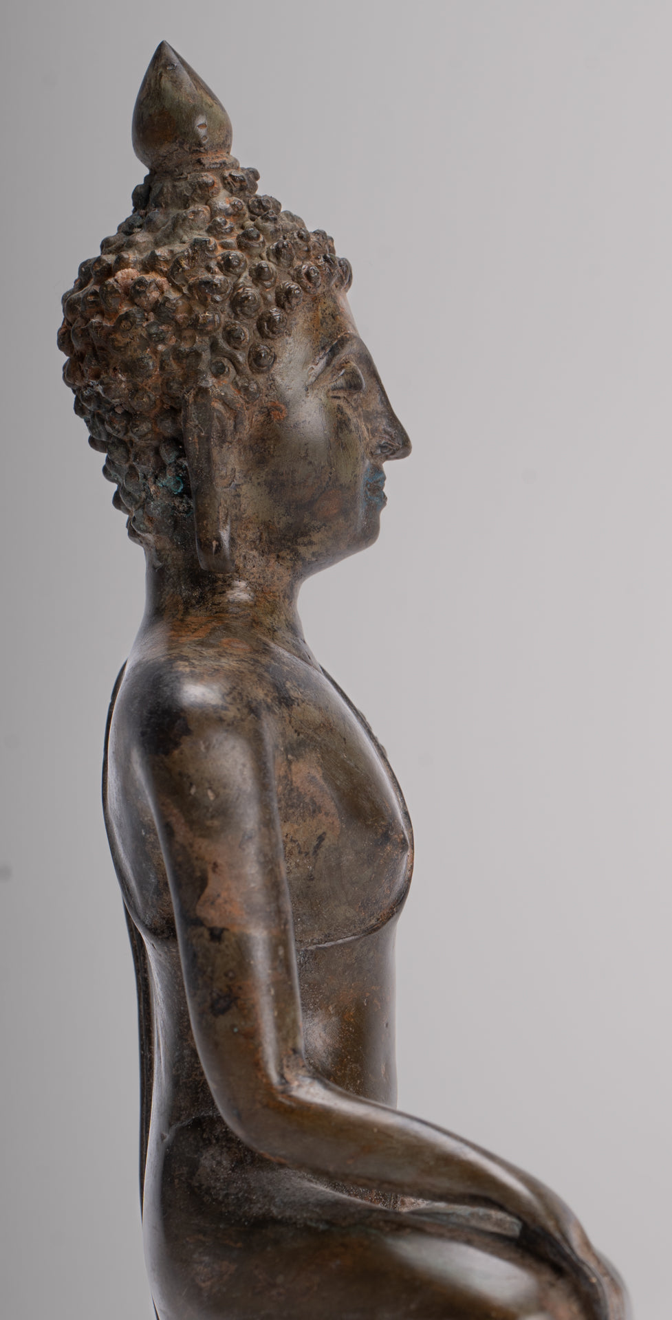 Buddha Statue - Antique Thai Style Bronze Chiang Saen Enlightenment Buddha Statue - 18cm/7"